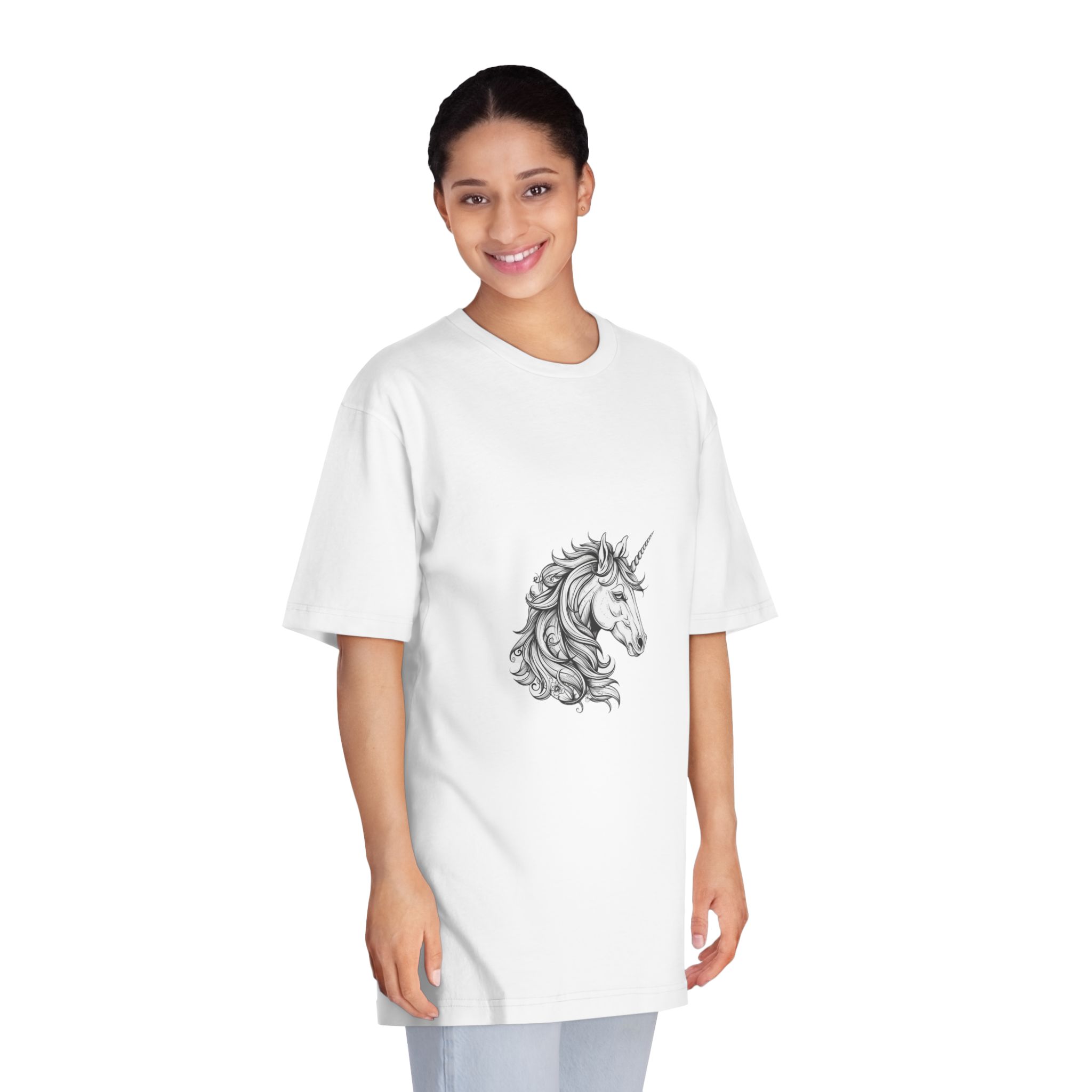 Cute Unicorn Animation Line Drawing Black White Create Greeting Cards Coloring Books Po Copy Unisex Classic Crewneck T Shirt - Image 3