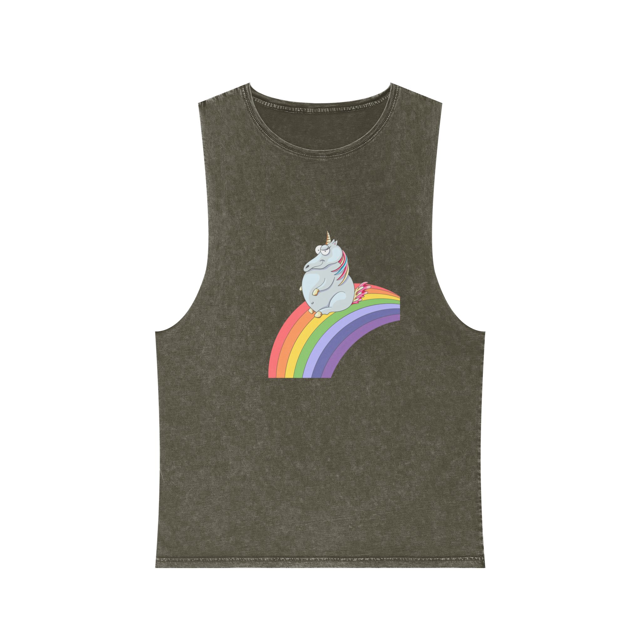 Unicorn and Rainbow Childrens Tale Magic Art Flat Unisex Stonewash Tank Top - Image 5
