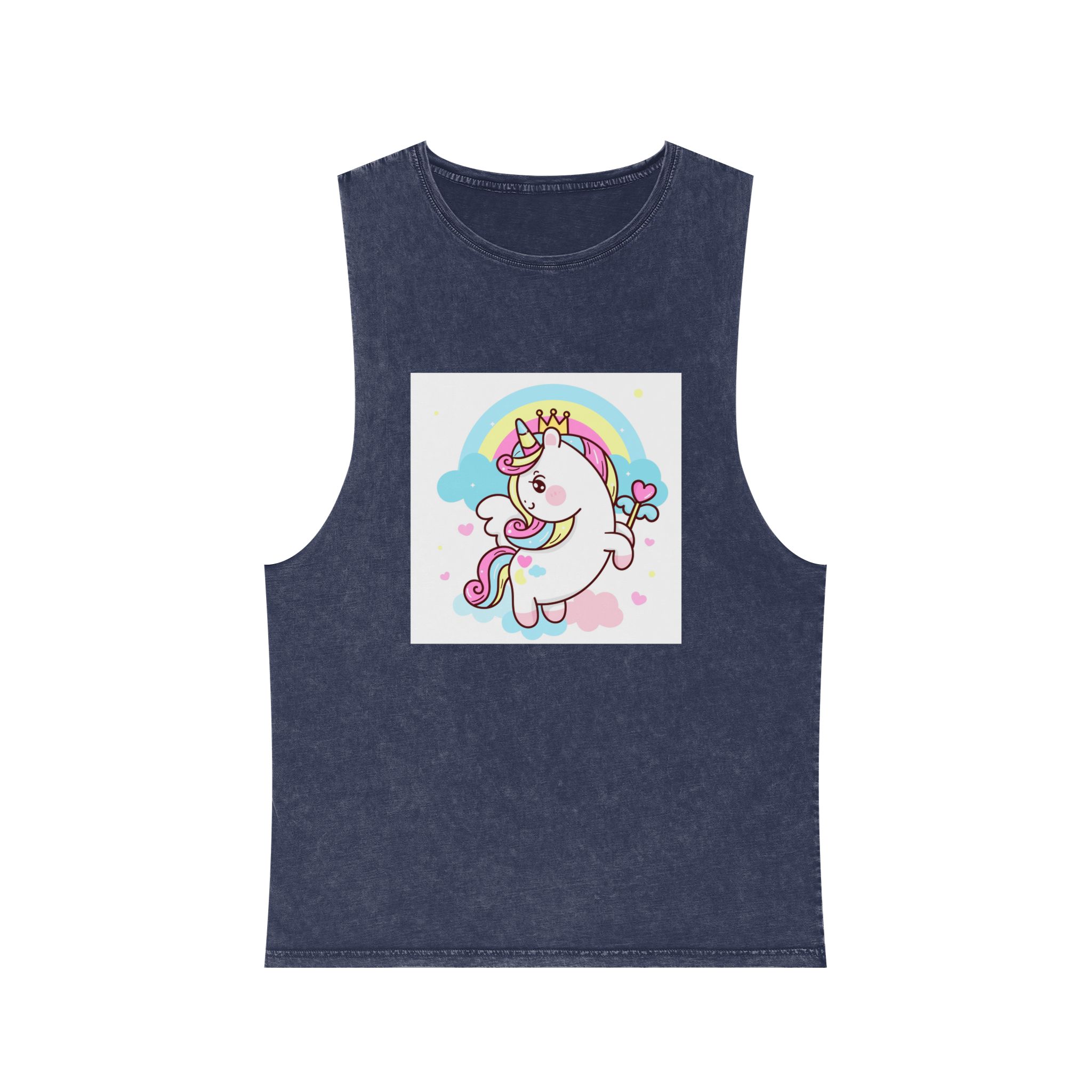 Cute Unicorn Vector Princess Pegasus Holding Heart Magic Wand On Pastel Sky With Sweet Cloud and Heart Pony Cartoon Kawaii Animals Background Unisex Stonewash Tank Top - Image 13