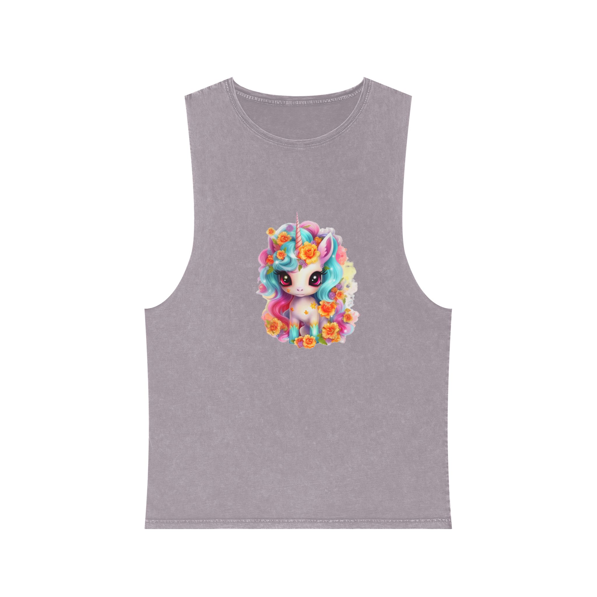Illustration Unicorn Cartoon With Flower White Background Generative Ai (2) Unisex Stonewash Tank Top - Image 17