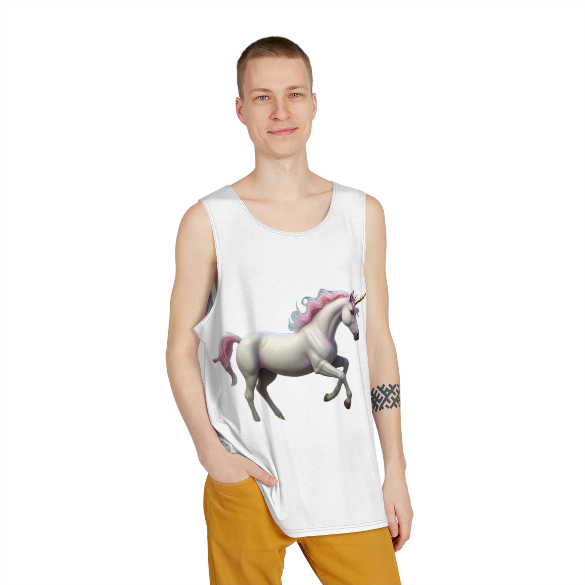 Beautiful Unicorn Running Magical Meadow Unicorn Background Images Whimsical Unicorn (54) Mens Tank Aop - Image 3