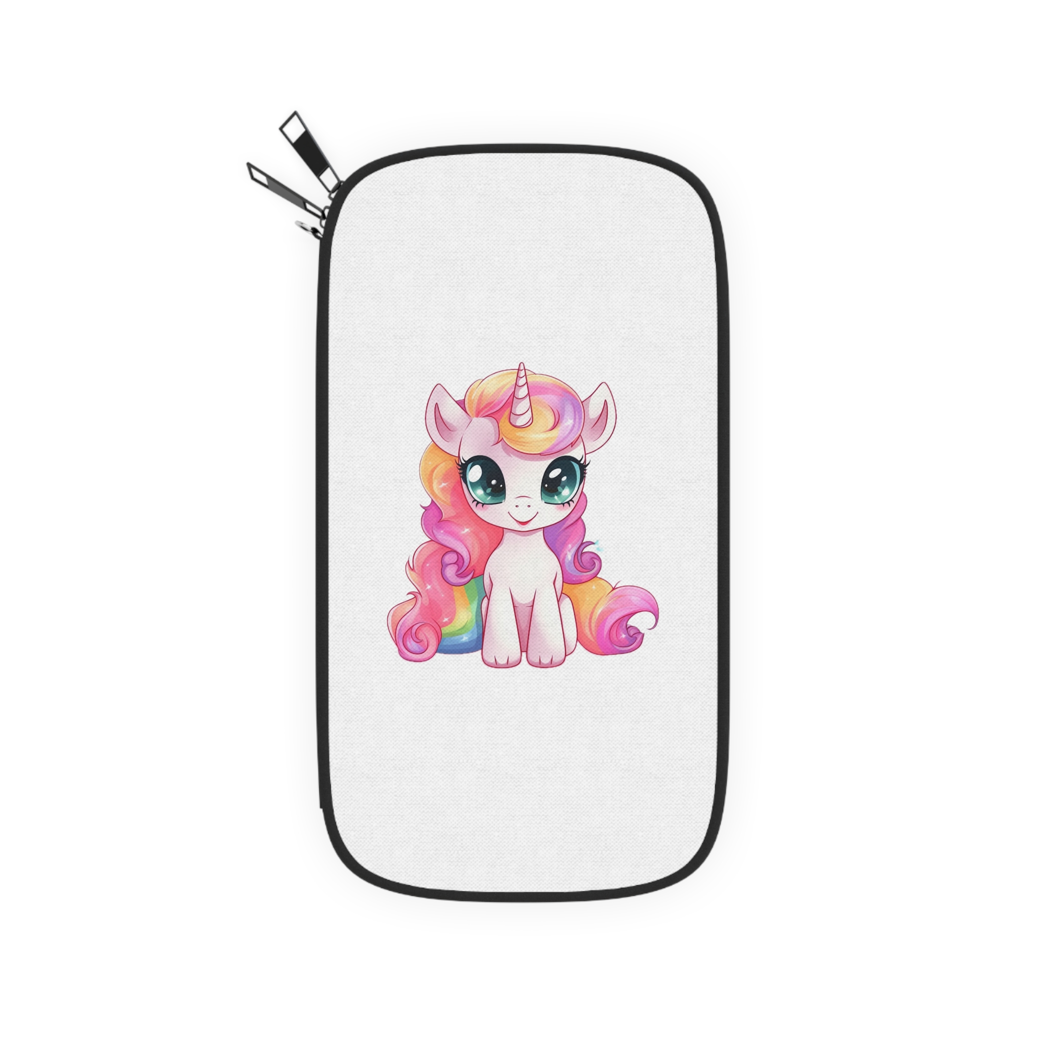 Cartoon Unicorn With Pink Hair Rainbow Mane Sitting Ground Generative Ai Passport Wallet - Image 2