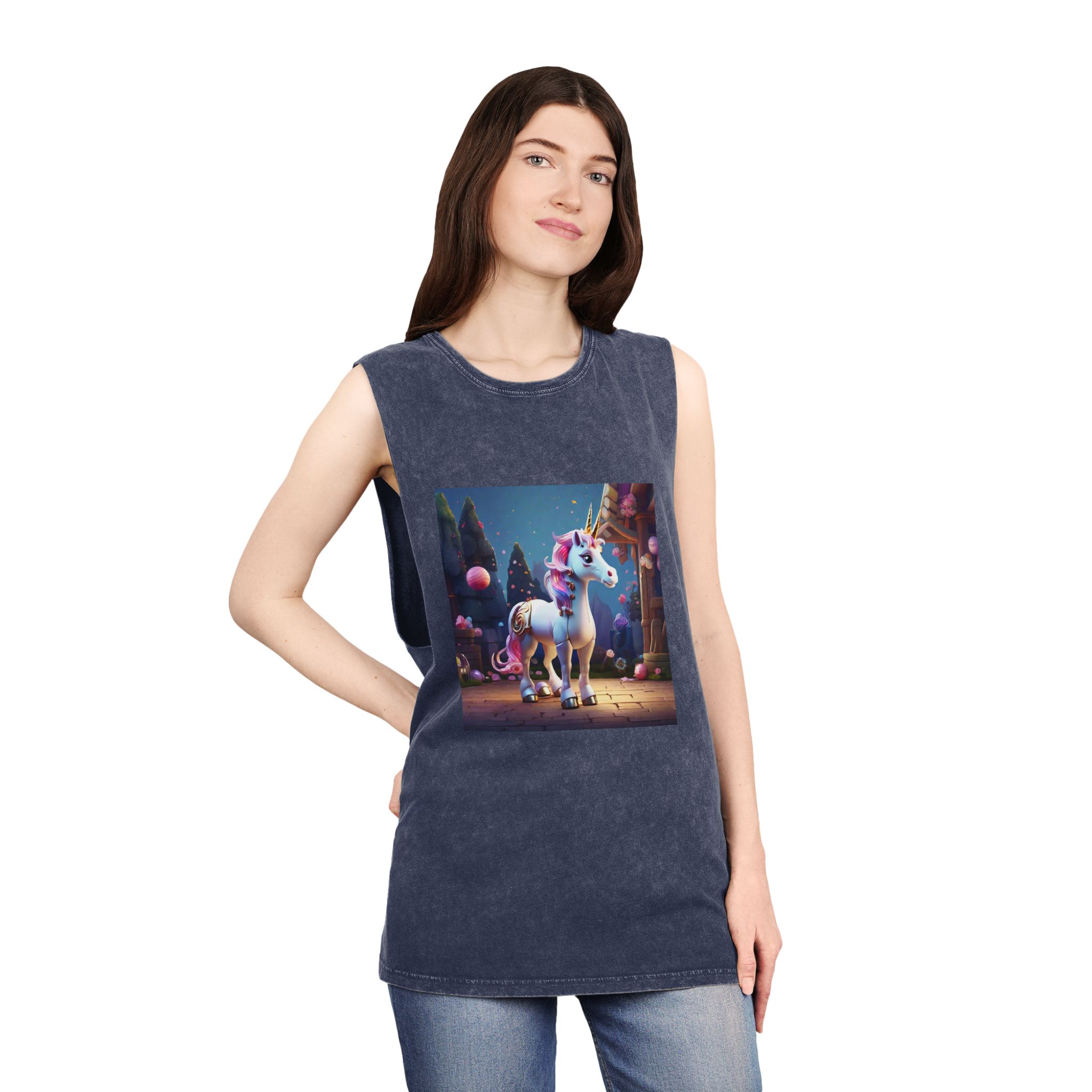 Animated Unicorn Children Generated By Ai (5) Unisex Stonewash Tank Top - Image 16
