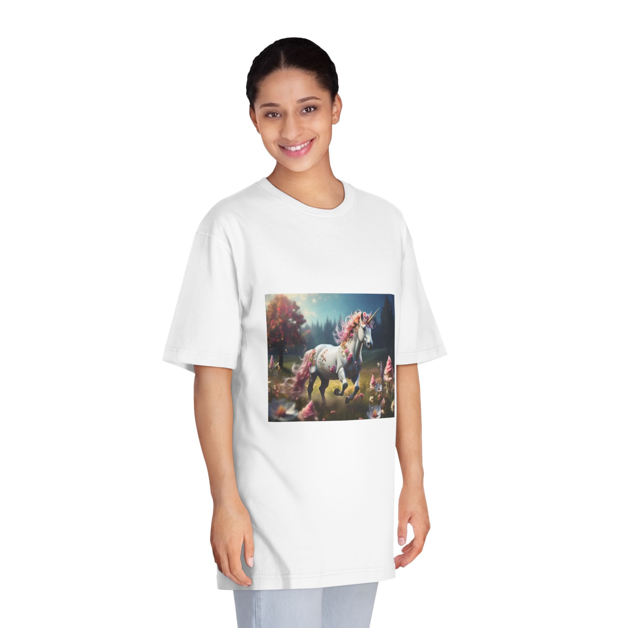Beautiful Unicorn Running Magical Meadow Unicorn Background Images Whimsical Unicorn (38) Unisex Classic Crewneck T Shirt - Image 3