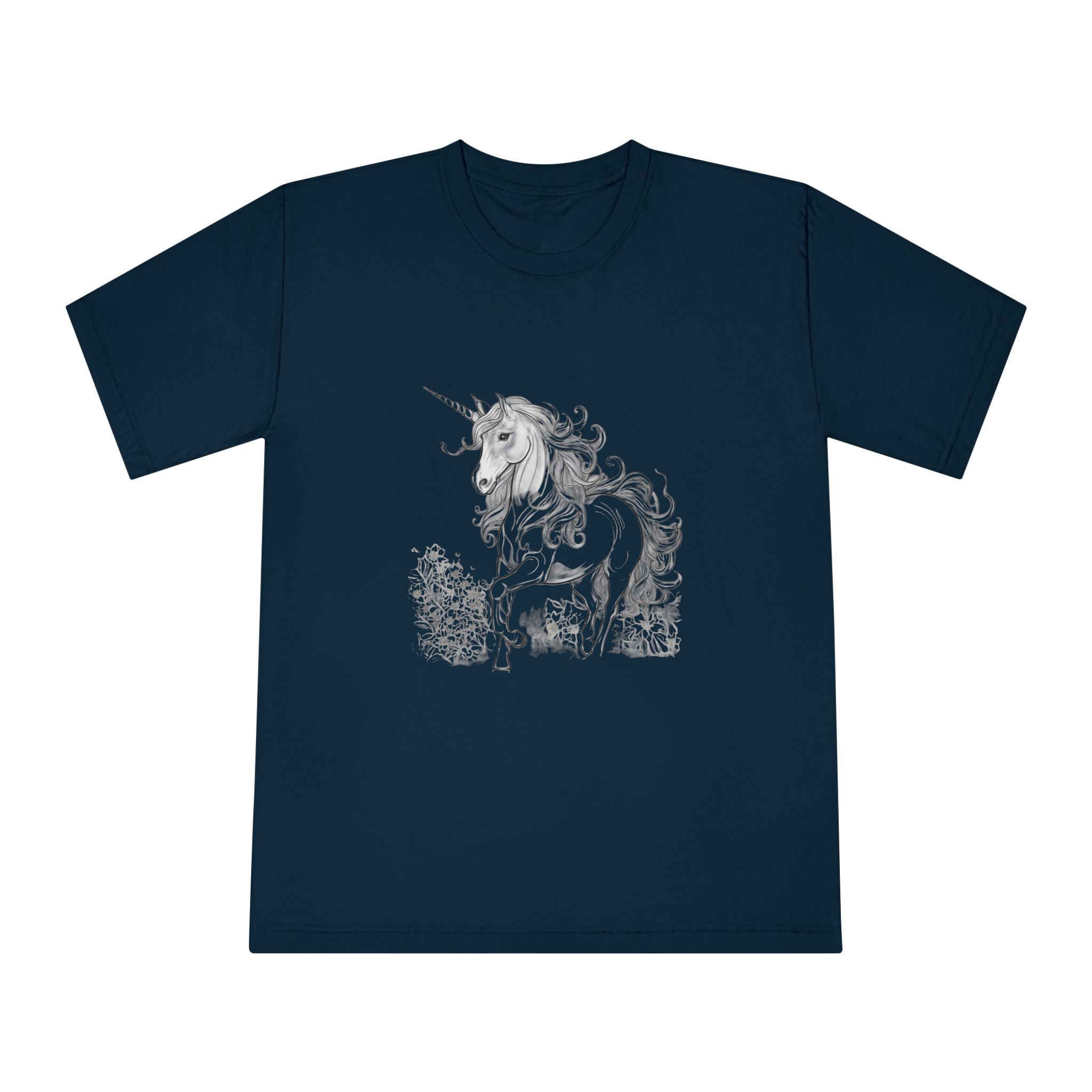 Unicorn Black White Sketch Coloring Book Ai Generated Art Unisex Classic Crewneck T Shirt - Image 17