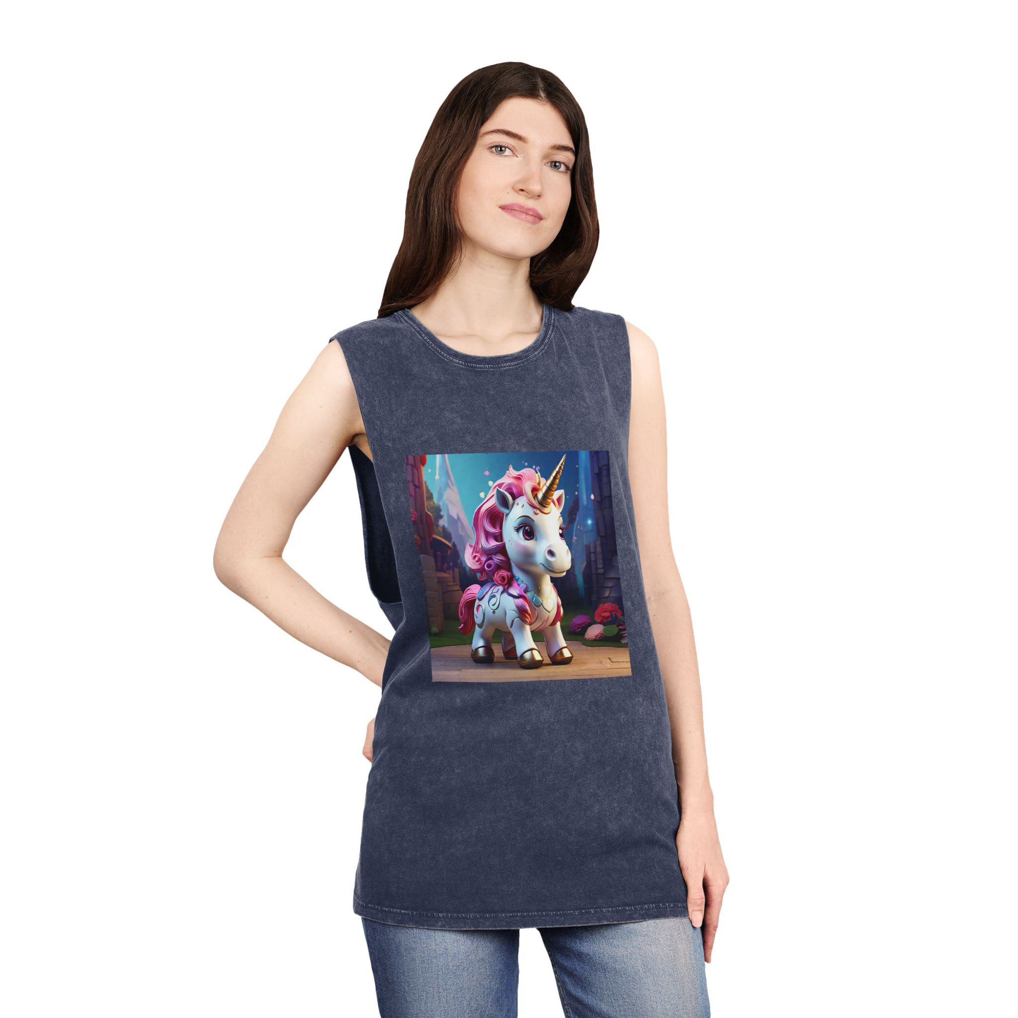 Animated Unicorn Children Generated By Ai (14) Unisex Stonewash Tank Top - Image 16