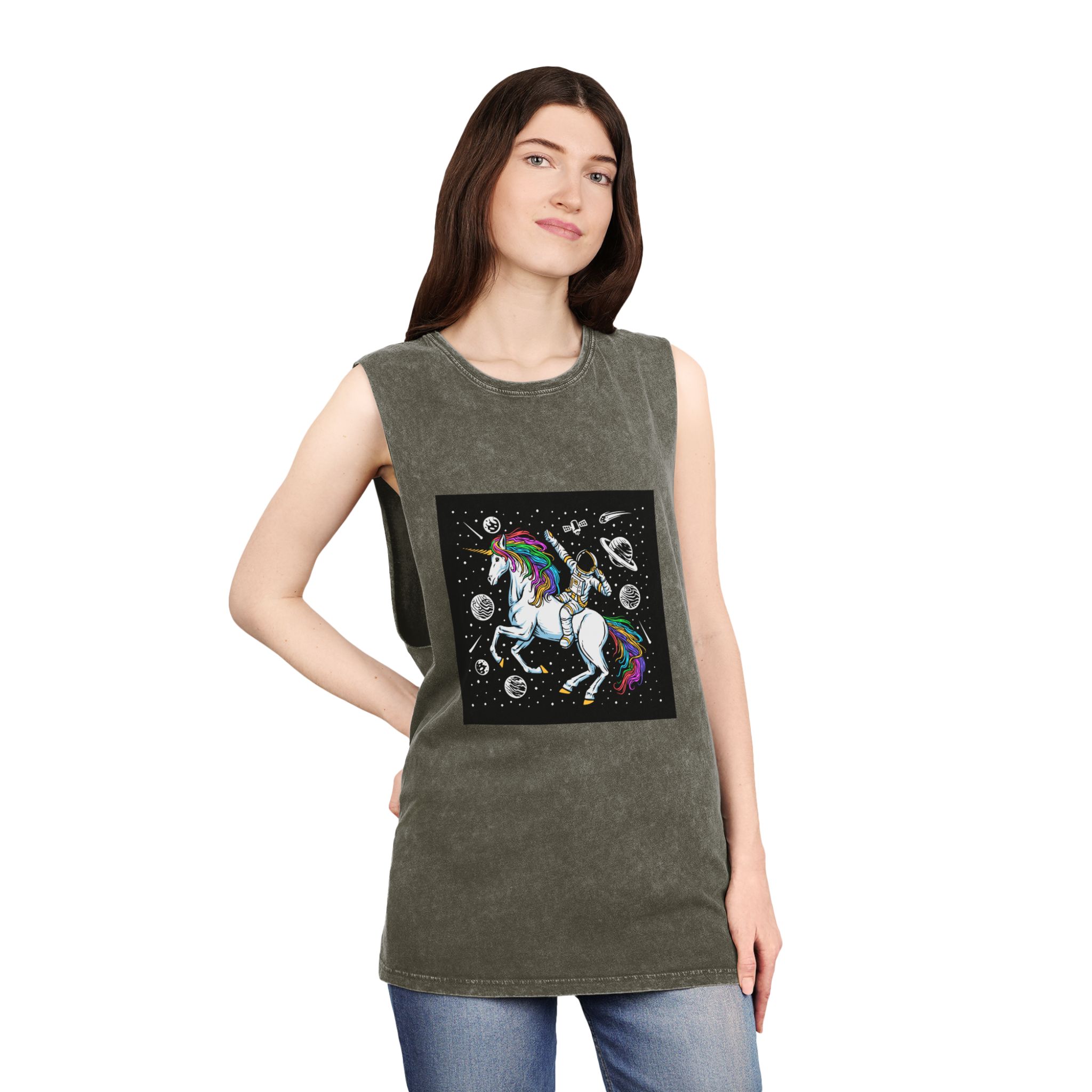 Astronaut Unicorn Unisex Stonewash Tank Top - Image 8