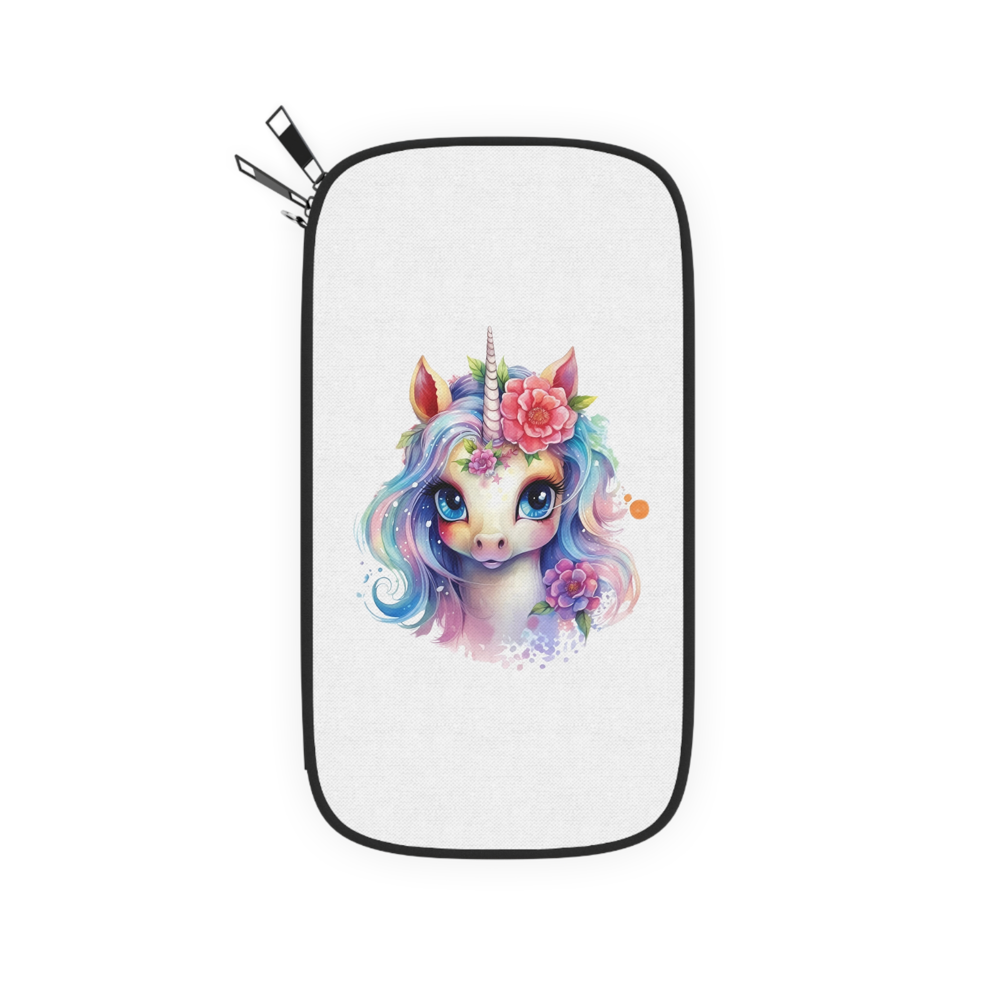 Cute Colorful Magic Unicorn With Flowers Watercolor Style (8) Passport Wallet - Image 2
