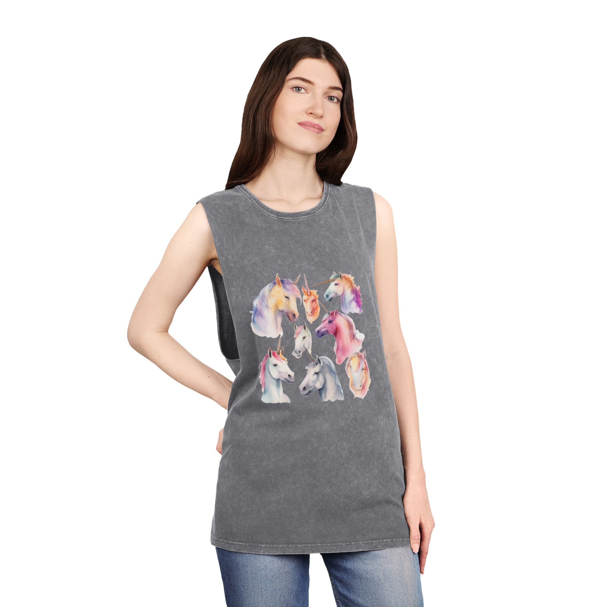 There Are Four Different Unicorns With Different Colored Manes Generative Ai Unisex Stonewash Tank Top - Image 12
