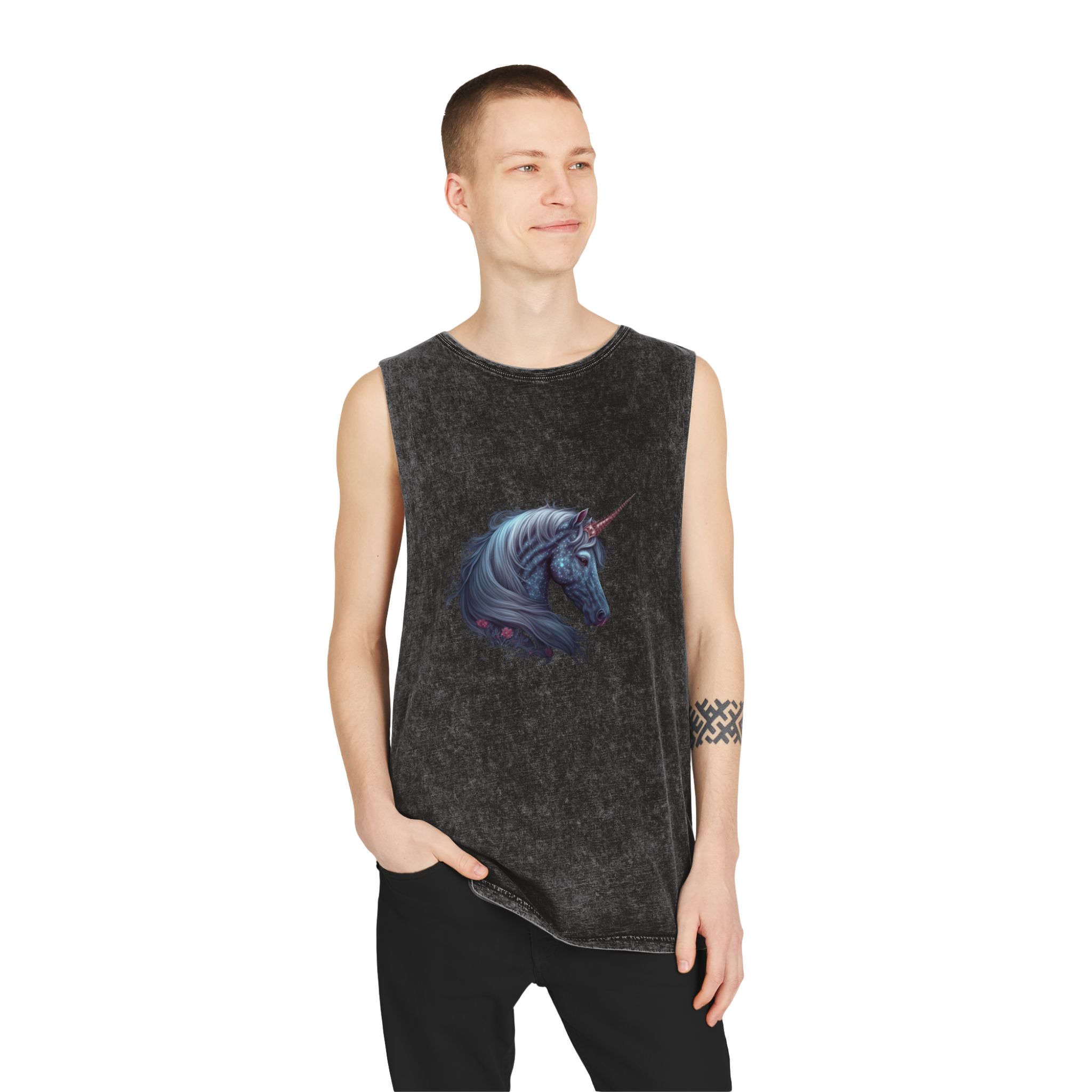 Mystic Unicorn Unisex Stonewash Tank Top - Image 3