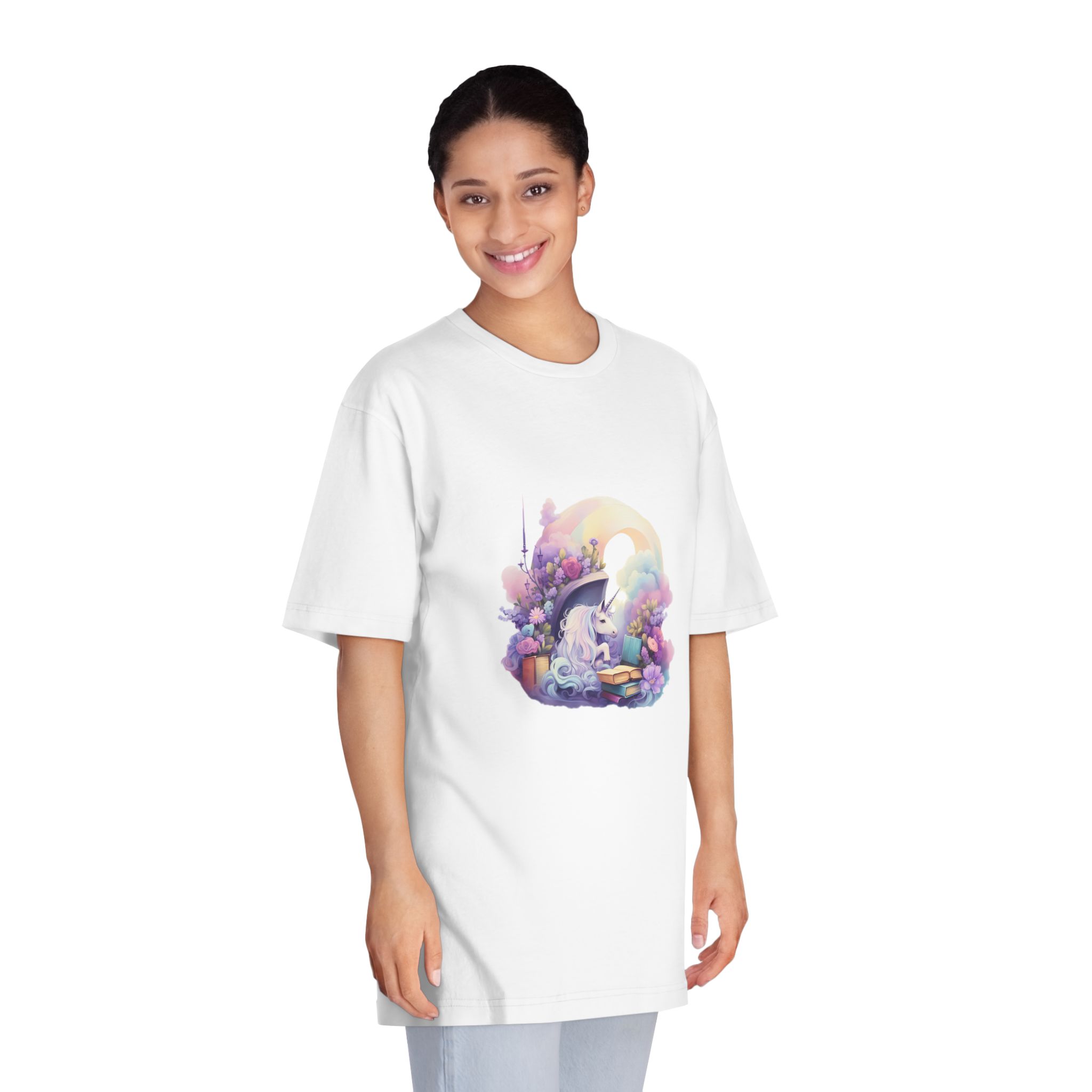 Watercolor Cozy Reading Book Set Hidden Realm Unicorns Fluffy Clipart Tshirt Isolated Unisex Classic Crewneck T Shirt - Image 3