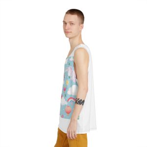 Playful Unicorns Flowers Clouds Rainbows Ice Creams Pastel Background (18) Mens Tank Aop