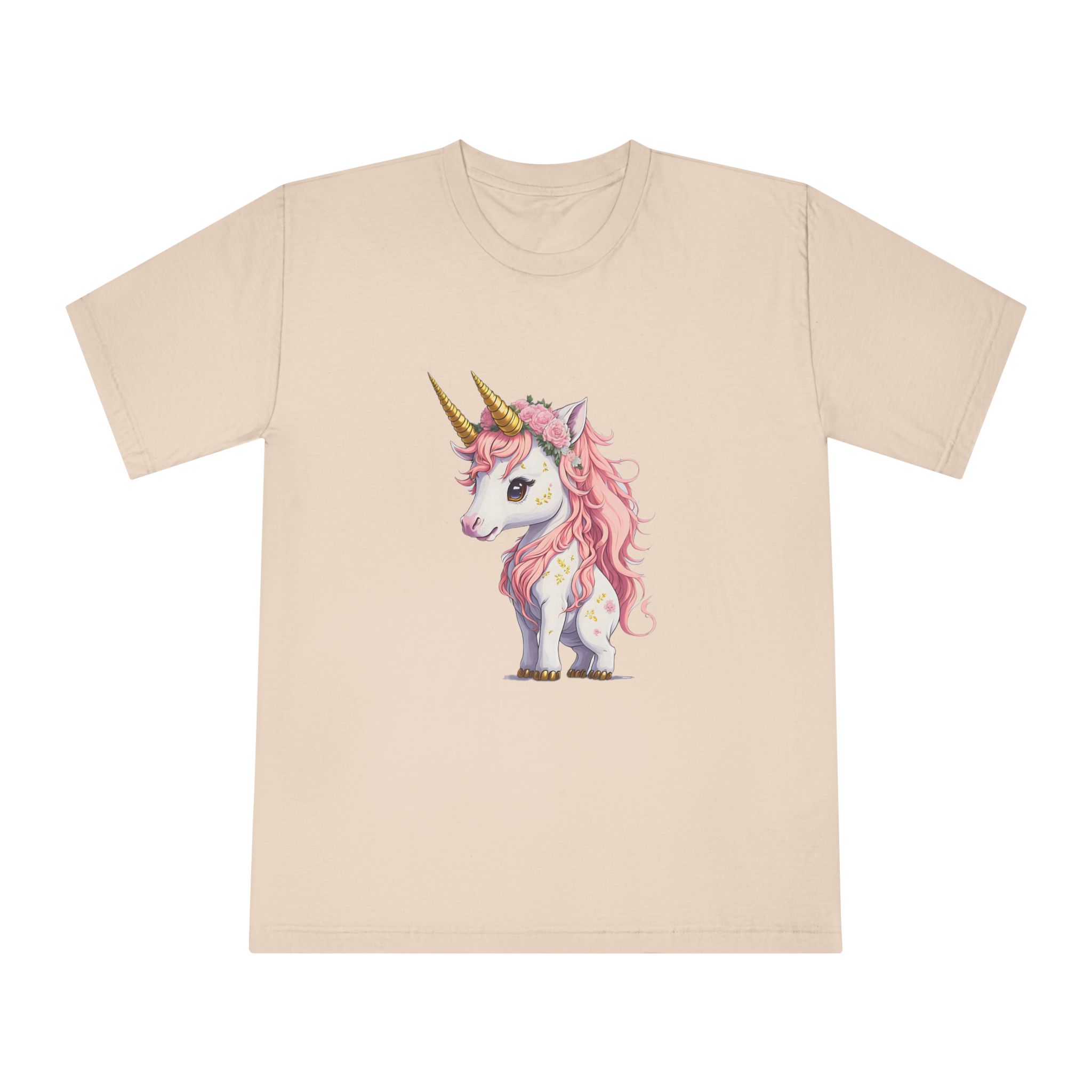 Pink Baby Unicorn Cartoon With Gold Horn Generative Ai (1) Unisex Classic Crewneck T Shirt - Image 9