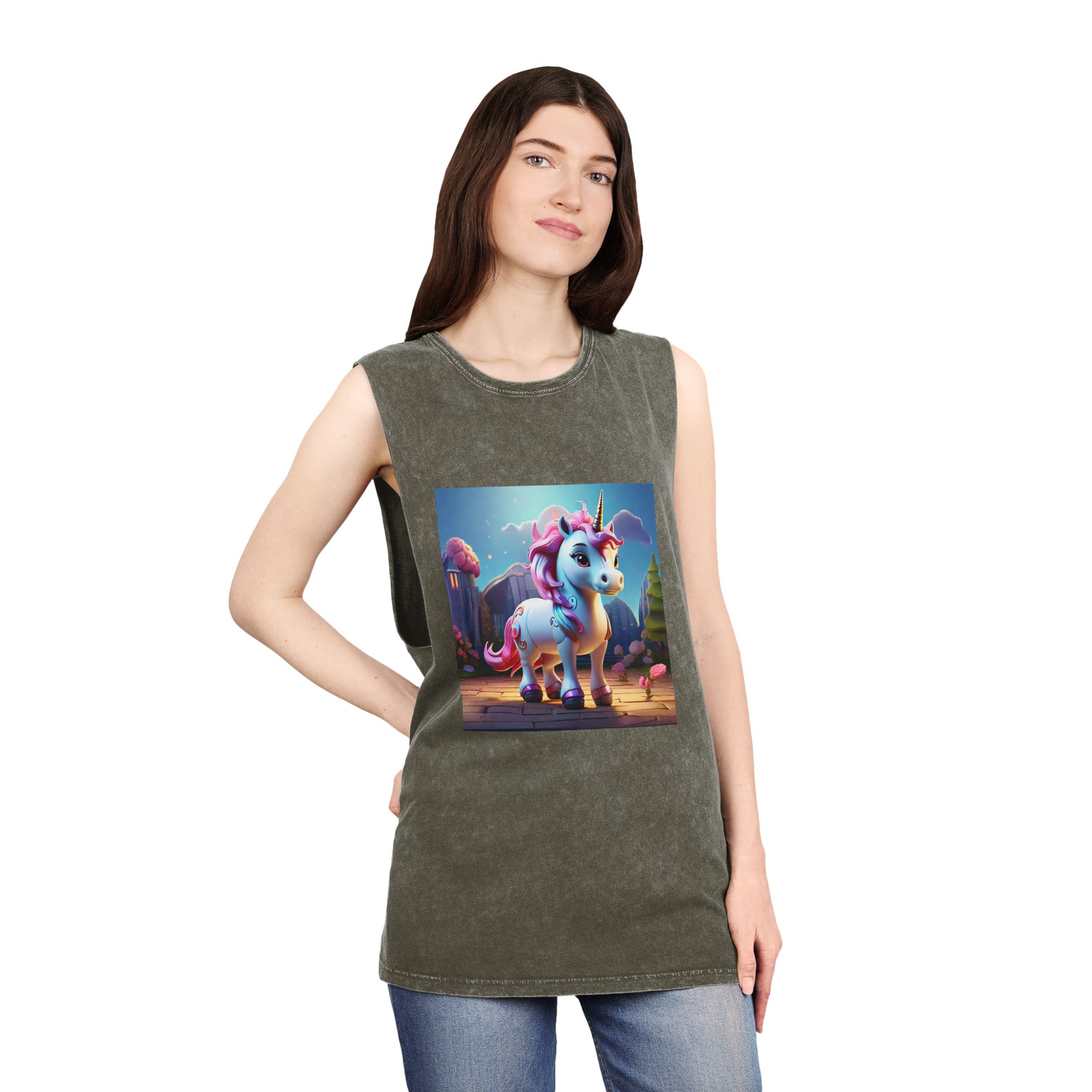 Animated Unicorn Children Generated By Ai (8) Unisex Stonewash Tank Top - Image 8