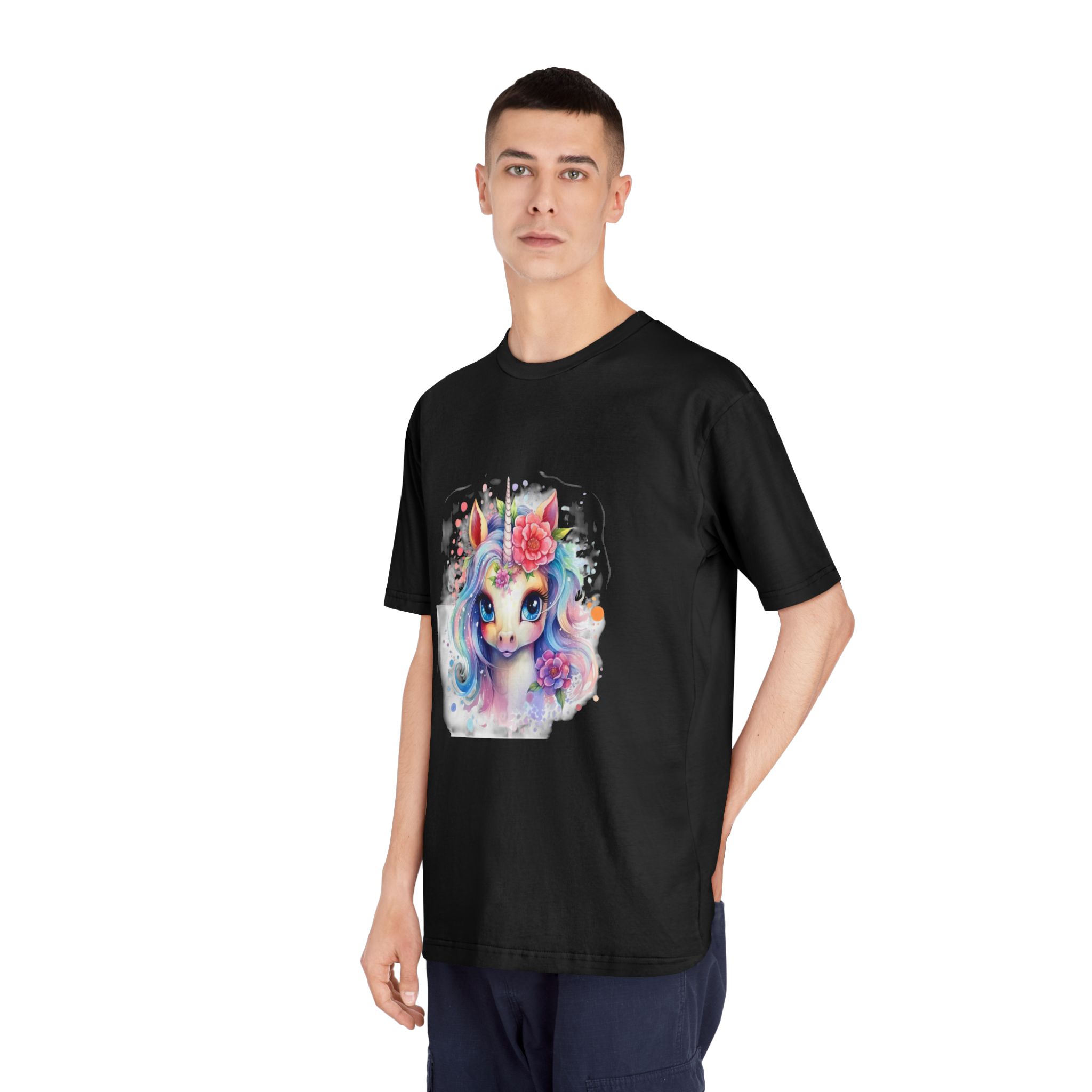 Cute Colorful Magic Unicorn With Flowers Watercolor Style (8) Copia Unisex Classic Crewneck T Shirt - Image 8