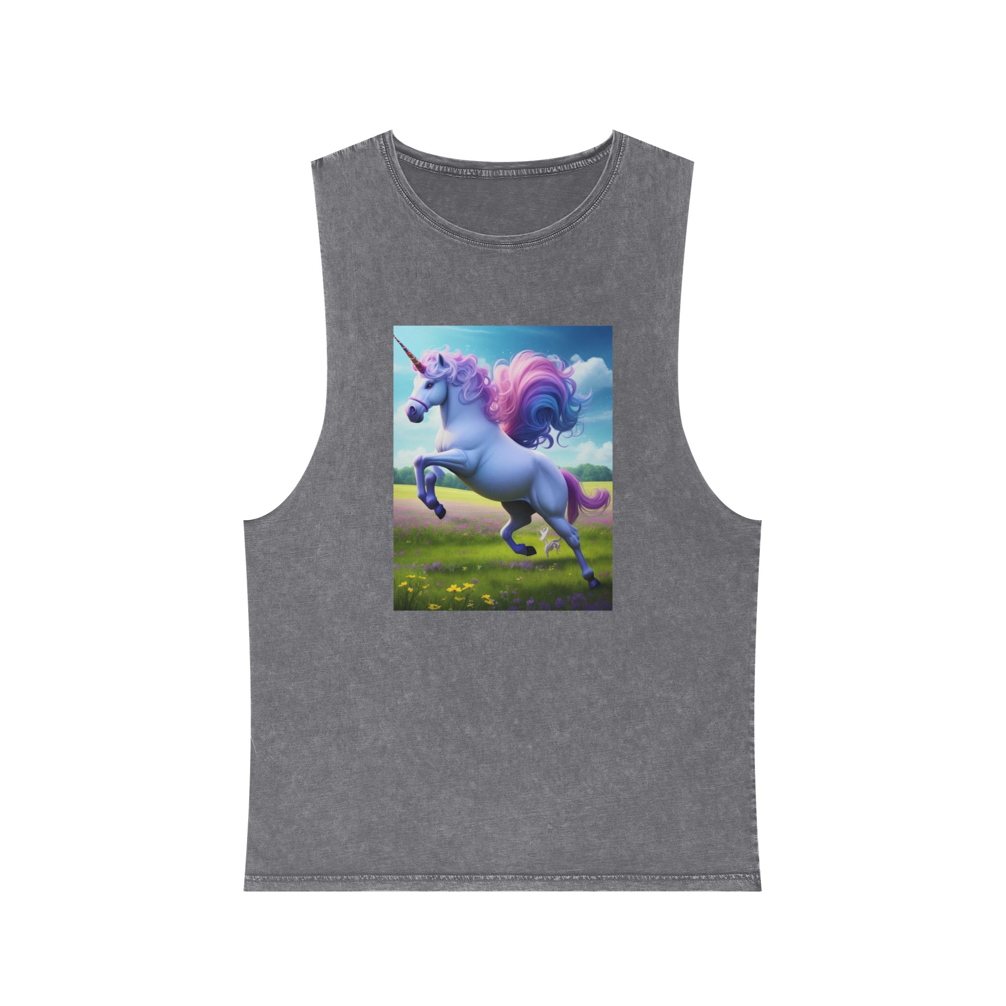 Beautiful Unicorn Running Magical Meadow Unicorn Background Images Whimsical Unicorn (37) Unisex Stonewash Tank Top - Image 9