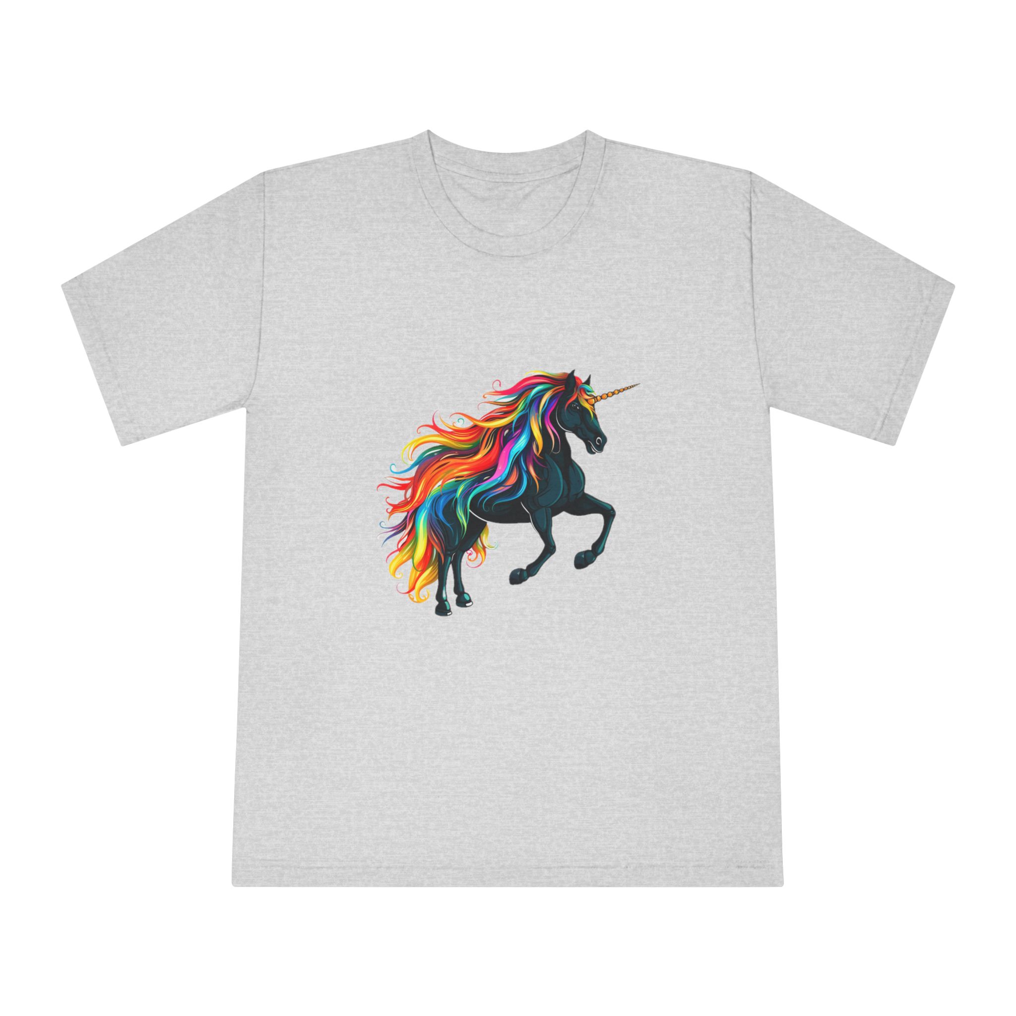 Close Up Black Unicorn With Rainbow Mane Generative Ai Unisex Classic Crewneck T Shirt - Image 13
