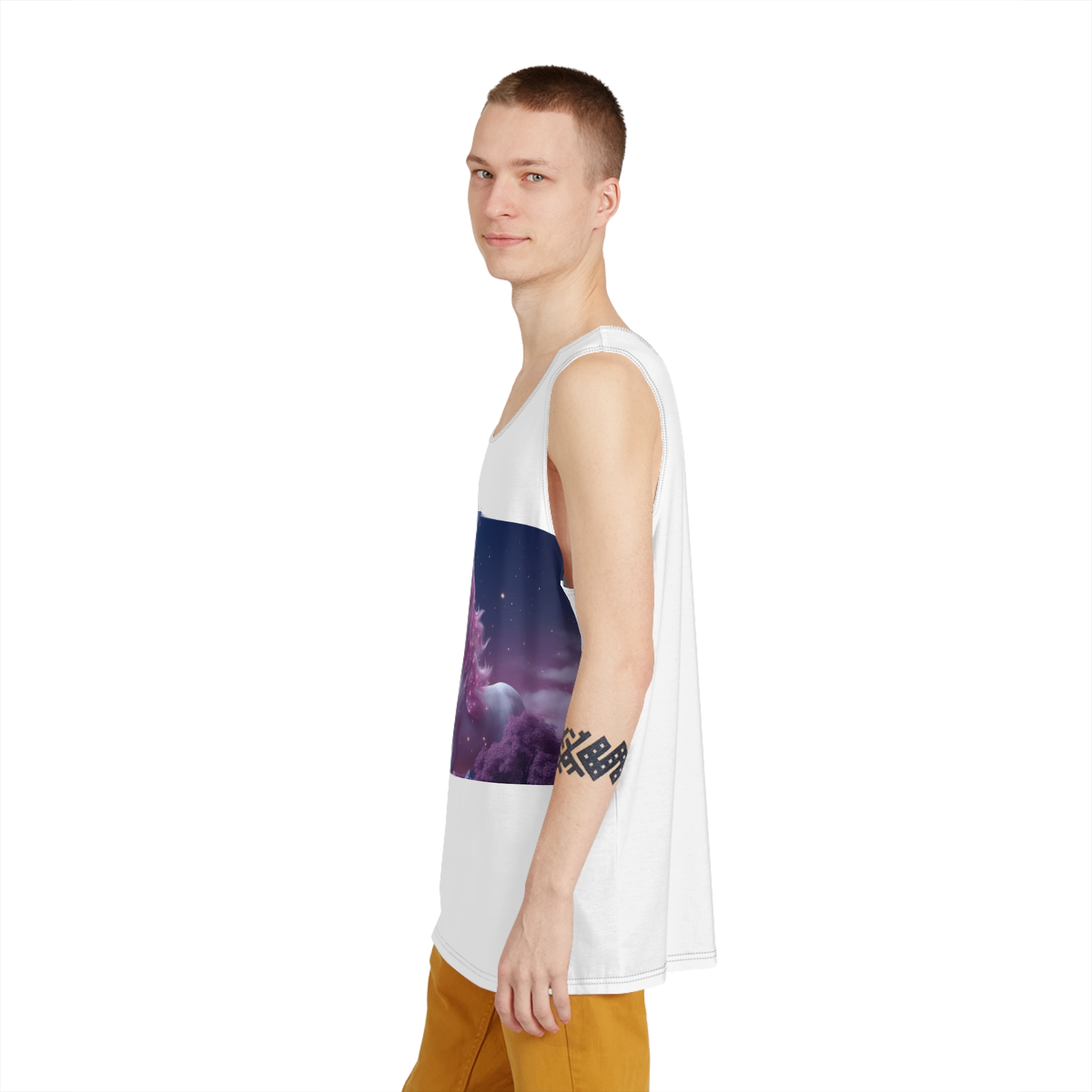 Pink Background With Unicorn Illustration Ai Generativexa Mens Tank Aop