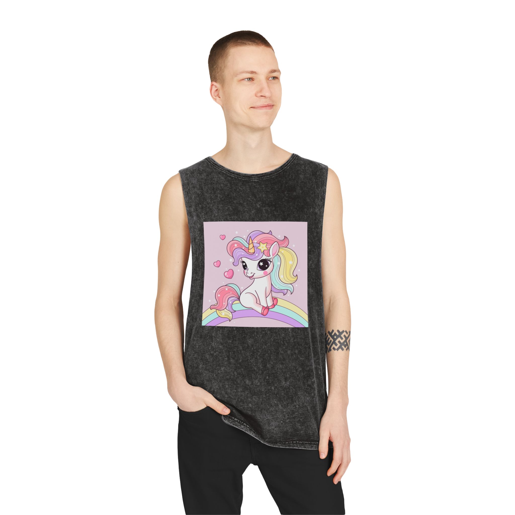 Lovely Unicorn Unisex Stonewash Tank Top - Image 3