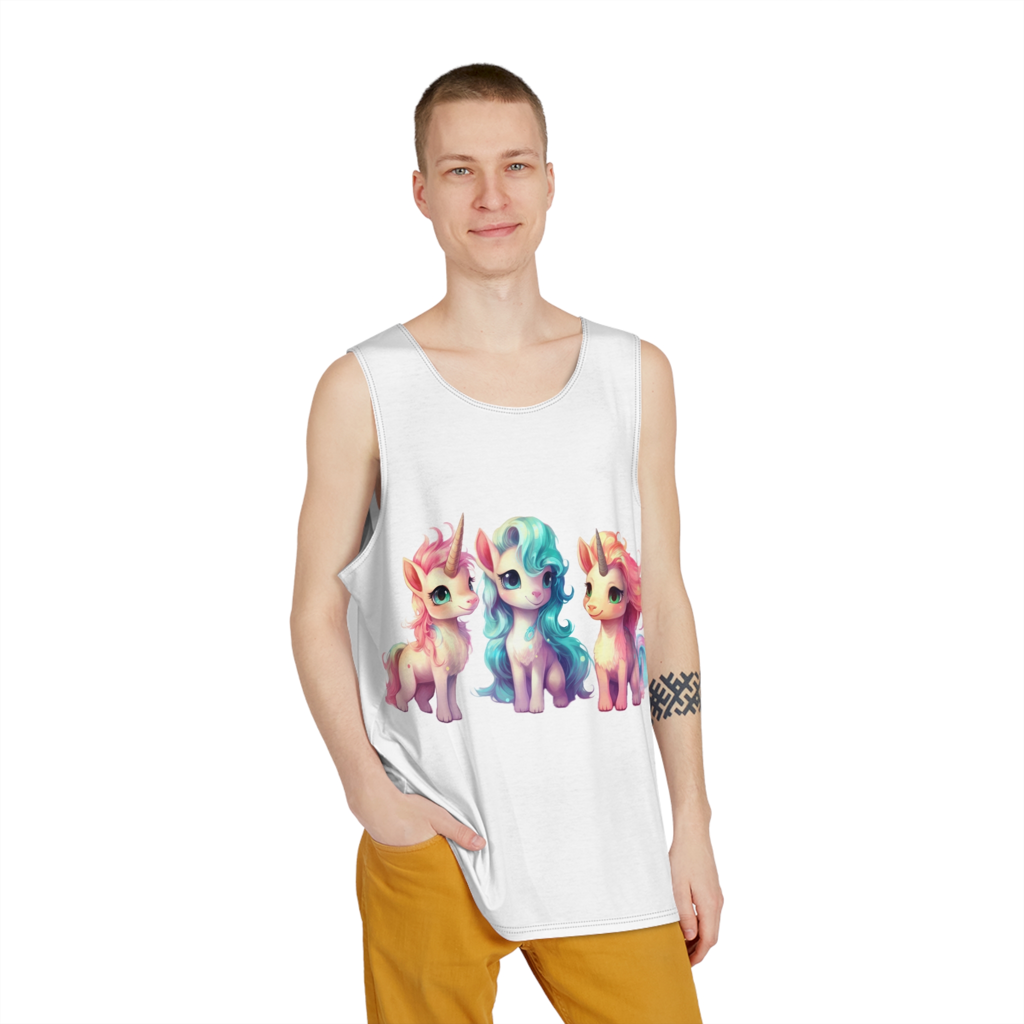 Three Unicorns Are Sitting Row Mens Tank Aop - Image 3