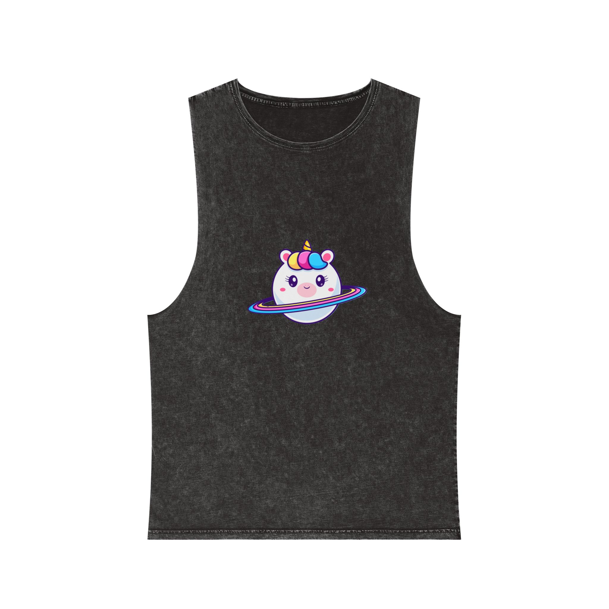 Cute Unicorn Planet Unisex Stonewash Tank Top
