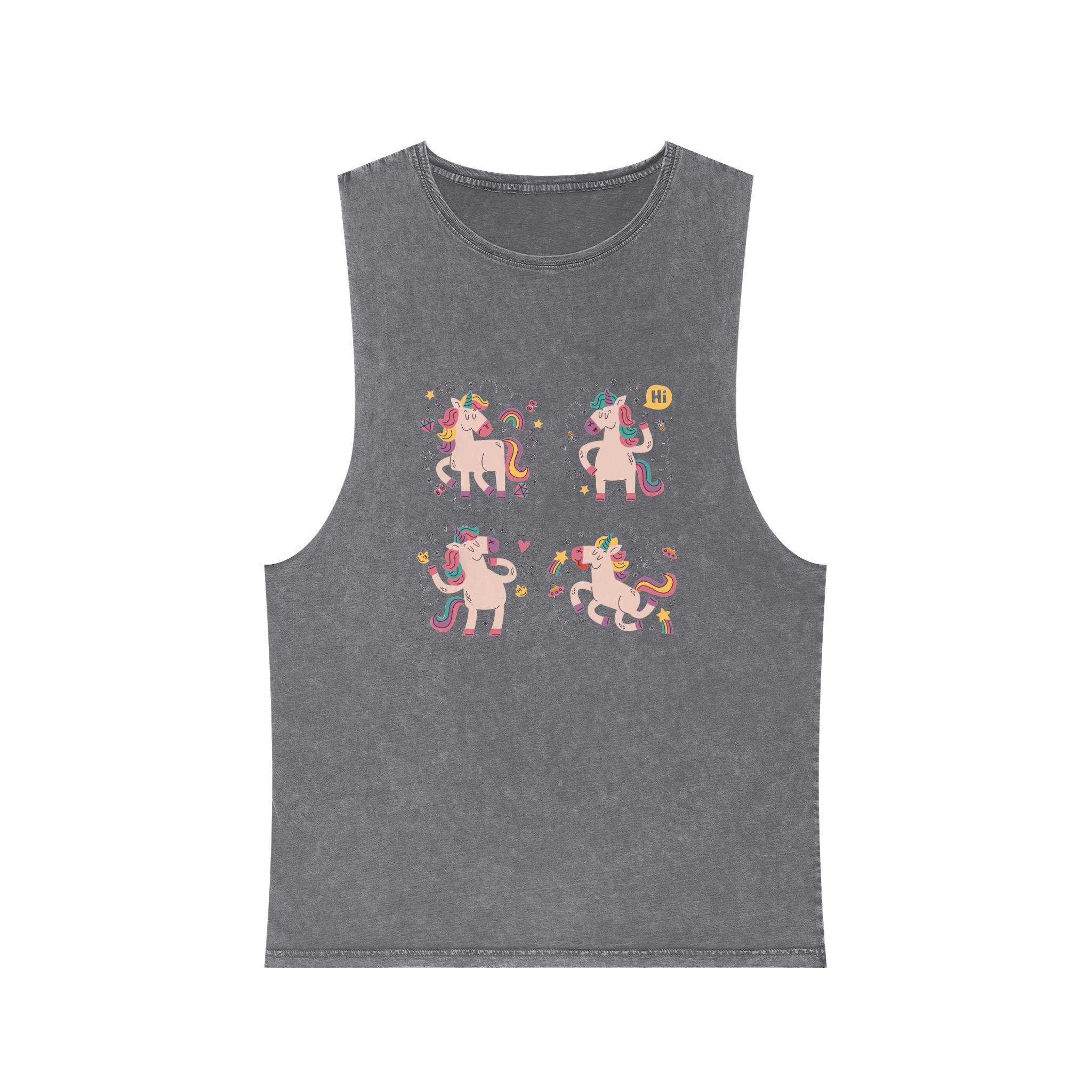 Doodle Hand Drawn Unicorn Stickers Unisex Stonewash Tank Top - Image 9