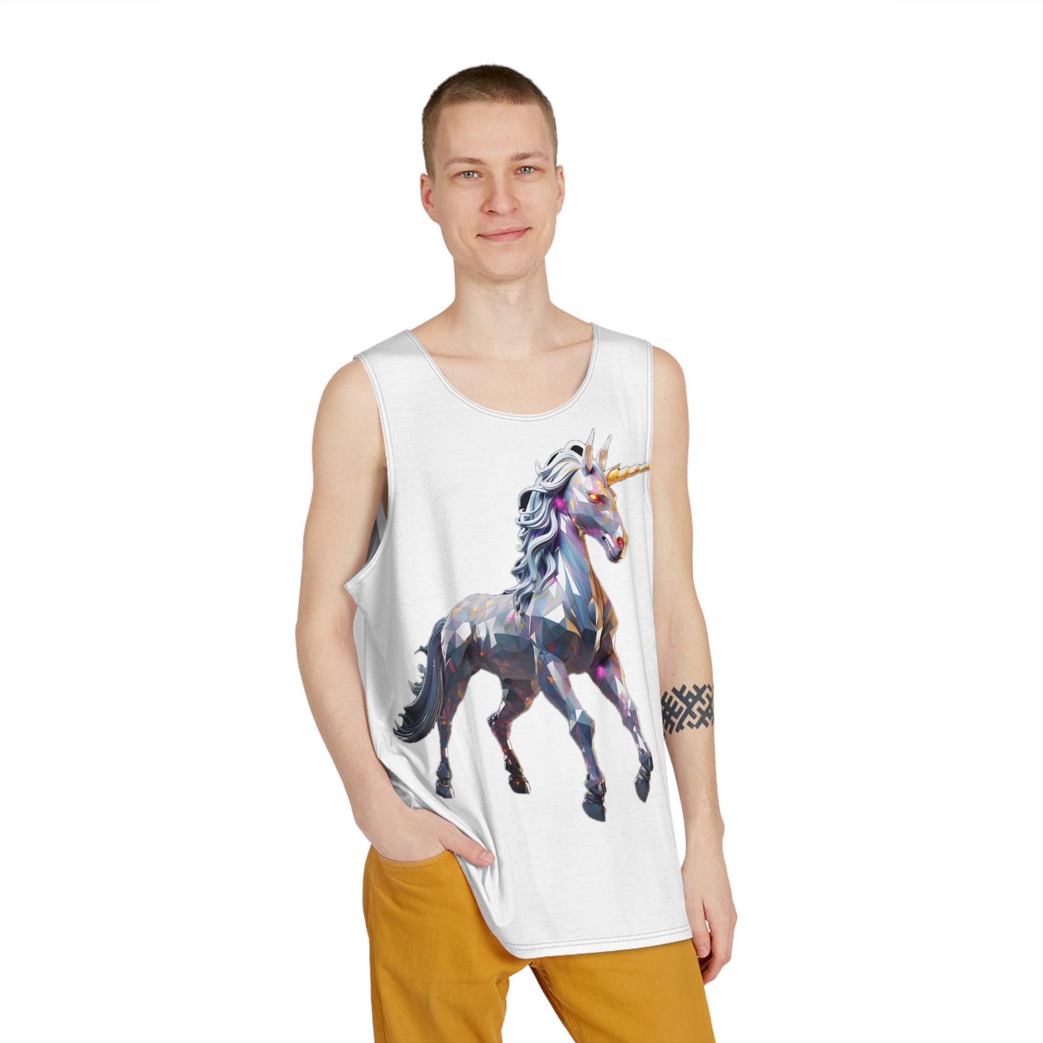Mythical Unicorn Poly Style Mens Tank Aop Product - Image 3