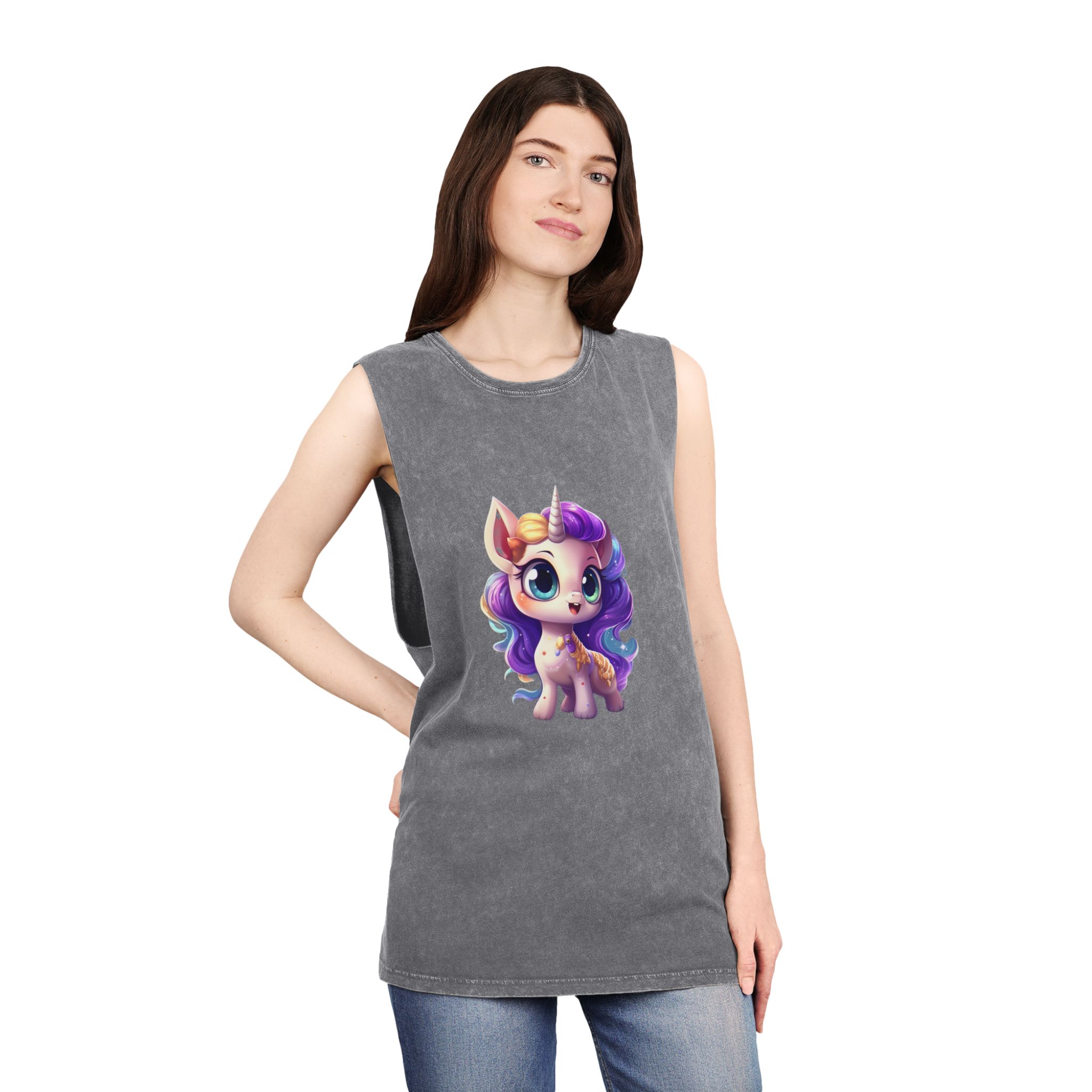 Beautiful Cute Baby Unicorn (1) Copy Unisex Stonewash Tank Top - Image 12