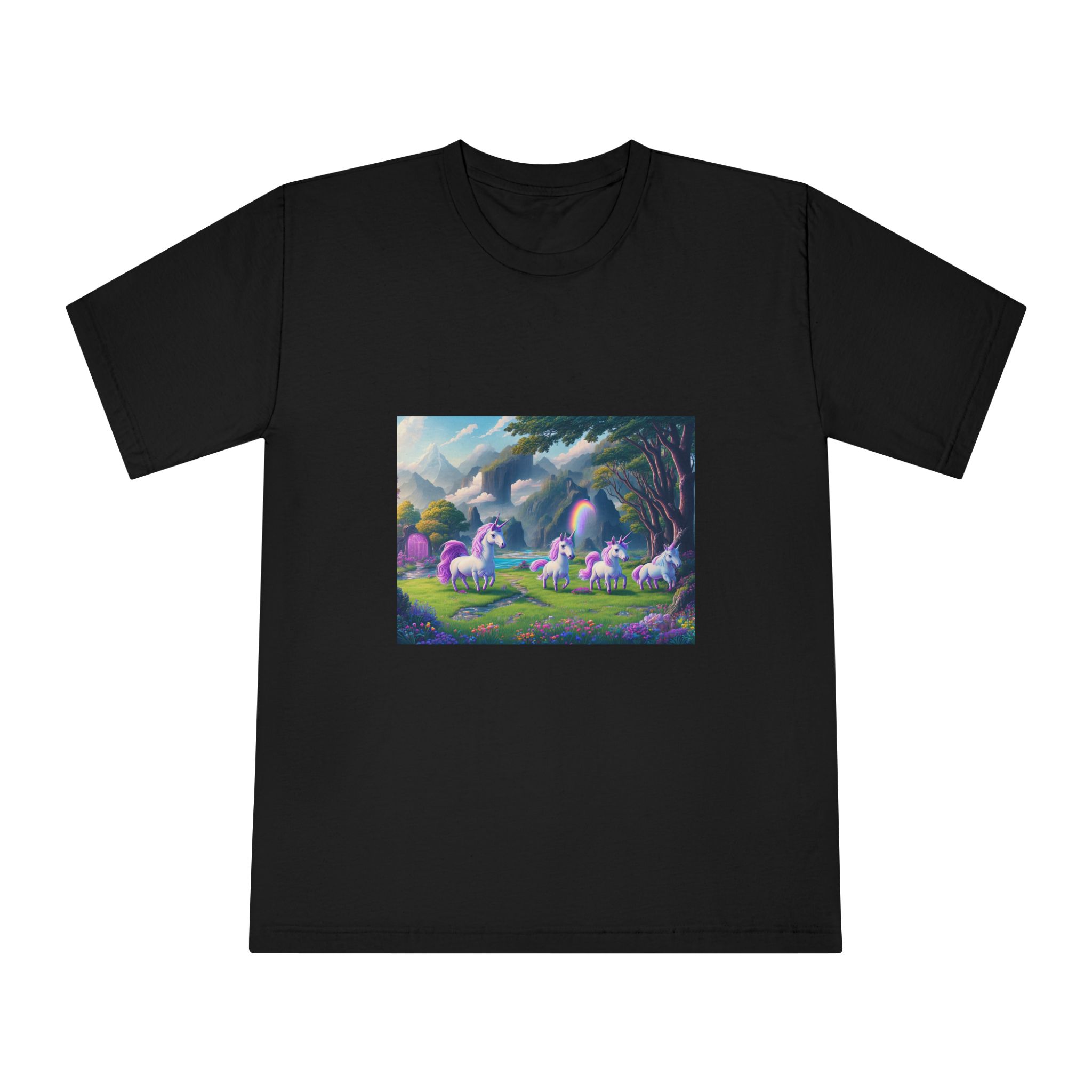 Painting Group Unicorns Landscape With Mountains Background Unisex Classic Crewneck T Shirt - Image 5