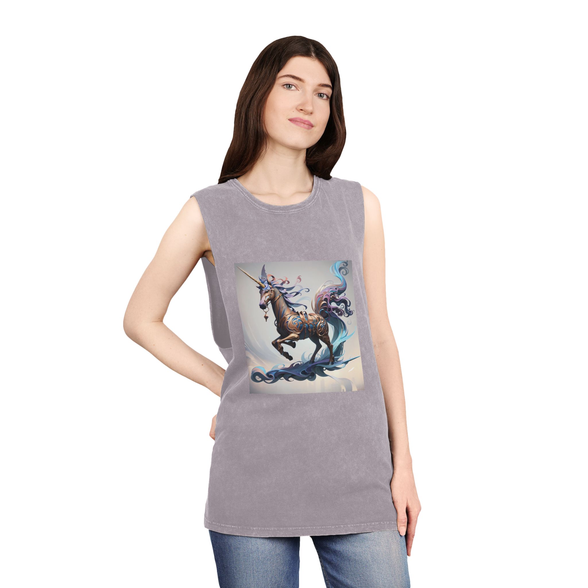 Painting Unicorn Unisex Stonewash Tank Top - Image 20