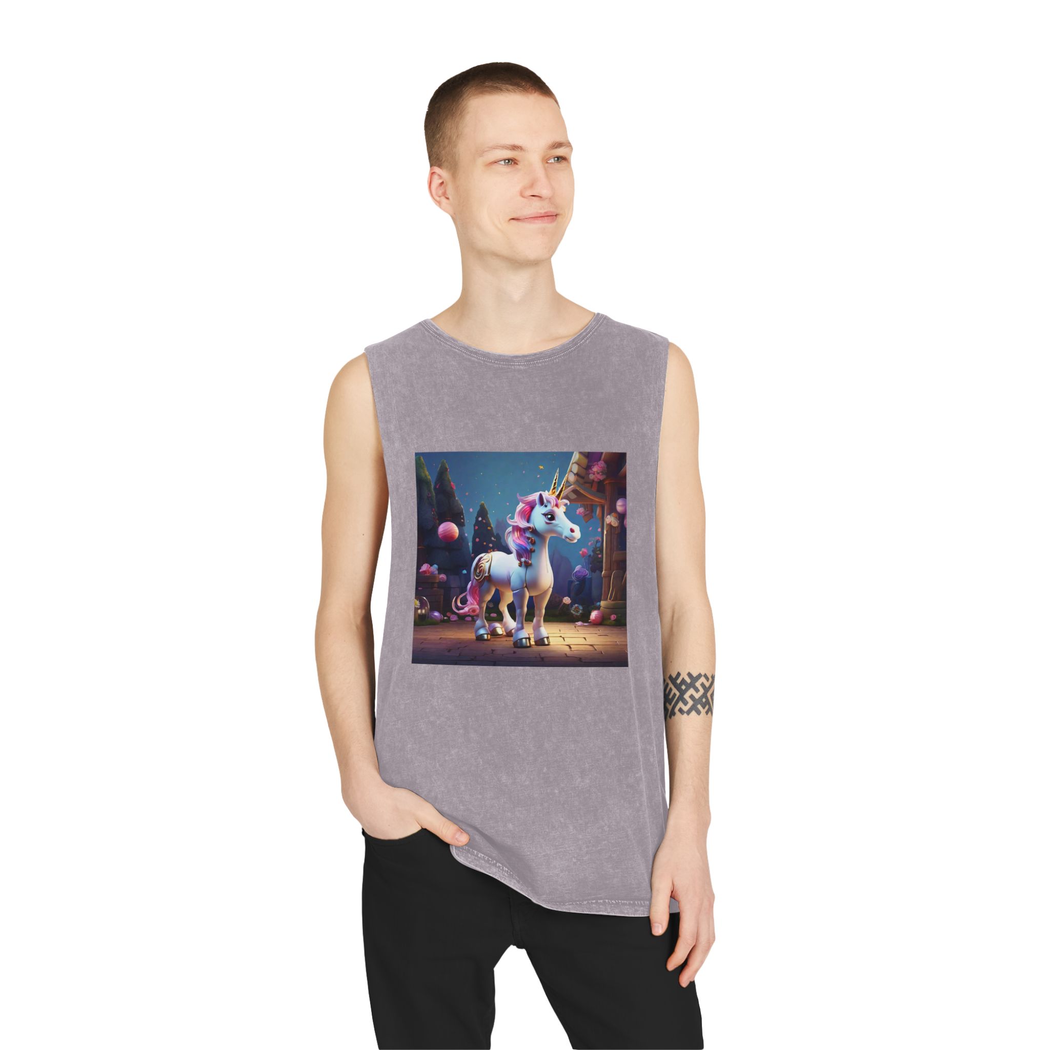 Animated Unicorn Children Generated By Ai (5) Unisex Stonewash Tank Top - Image 19