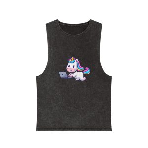 Cute Unicorn Computer Unisex Stonewash Tank Top