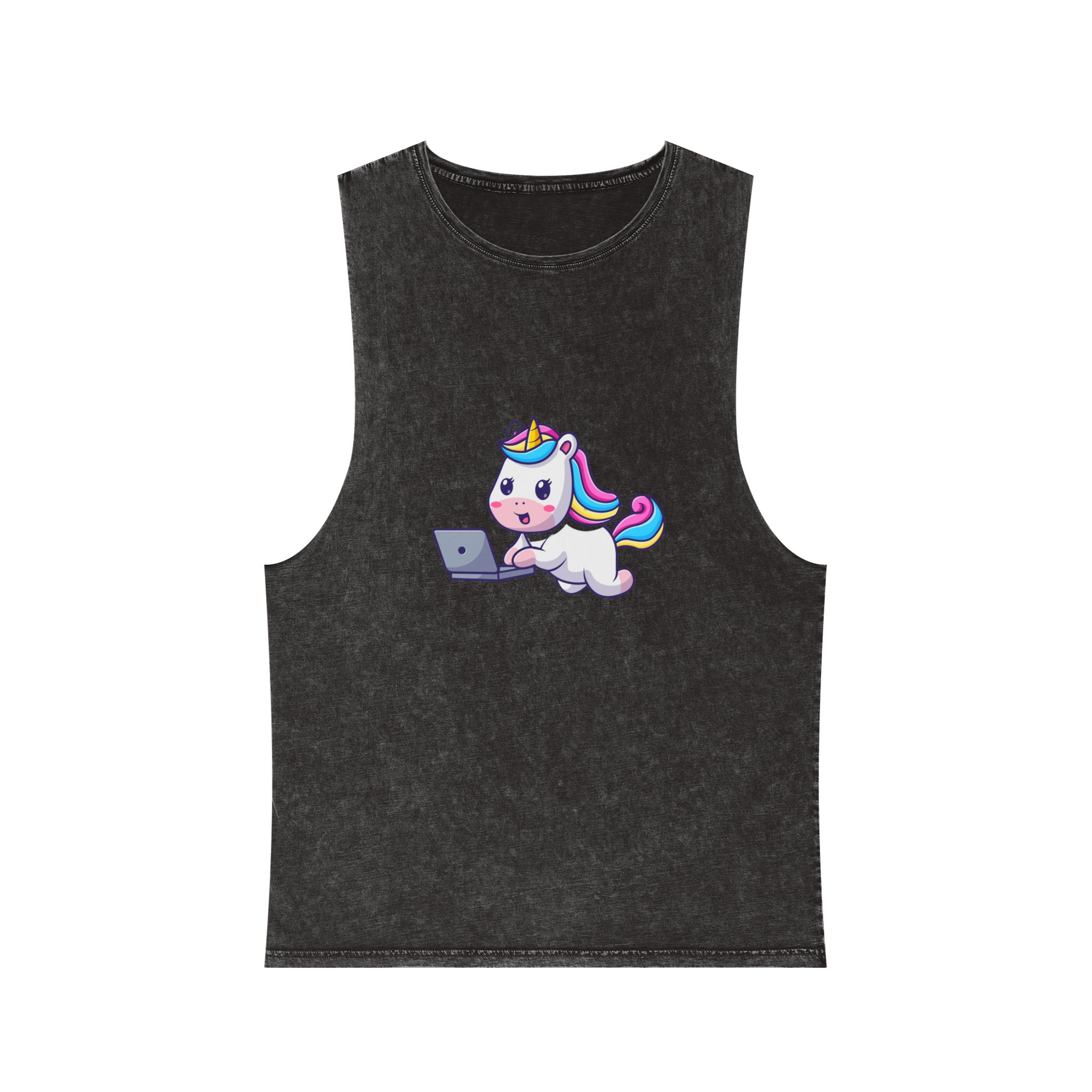 Cute Unicorn Computer Unisex Stonewash Tank Top