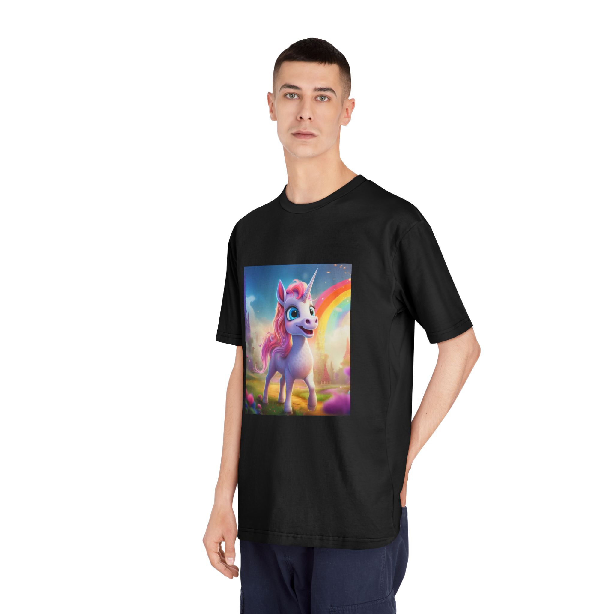 Unicorn With Pink Mane Blue Eyes Standing Field Generative Ai Unisex Classic Crewneck T Shirt - Image 8