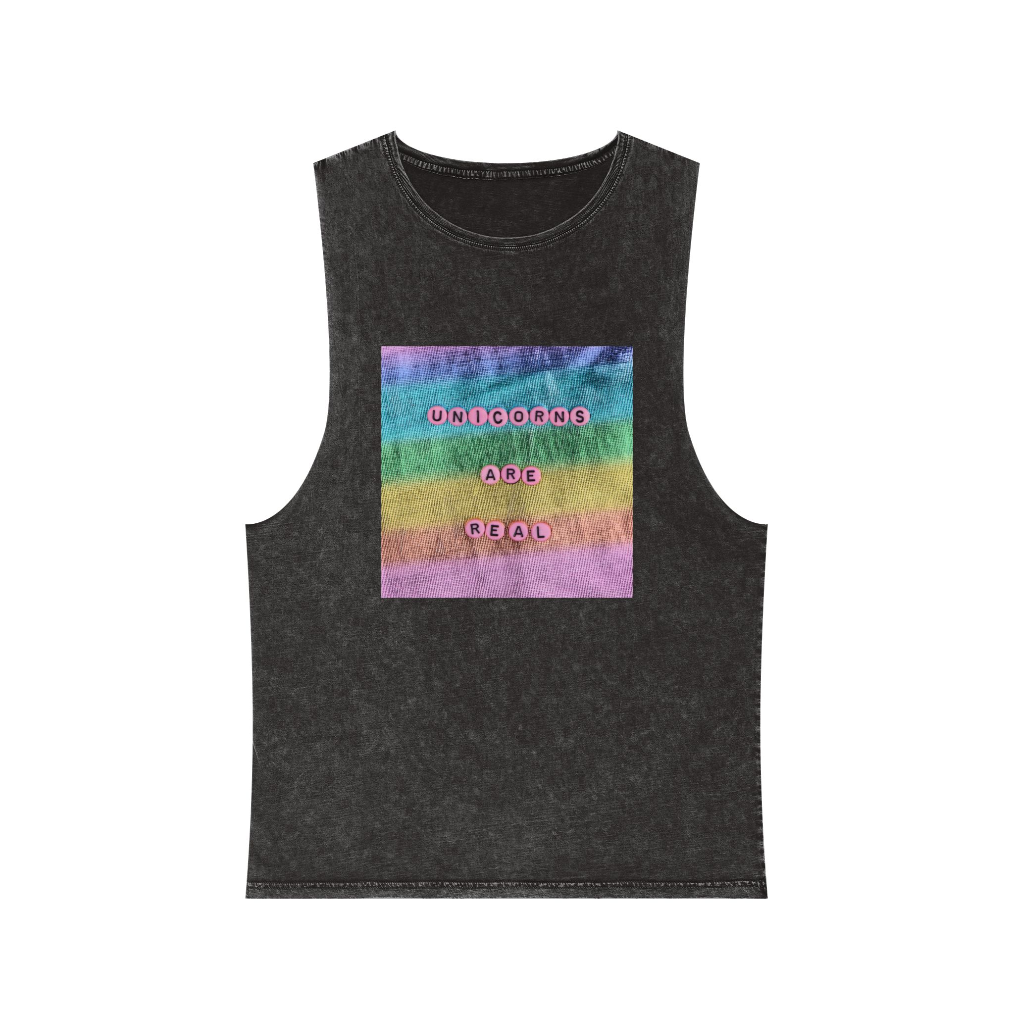 Pink Unicorns Are Real Beads Message Typography Unisex Stonewash Tank Top