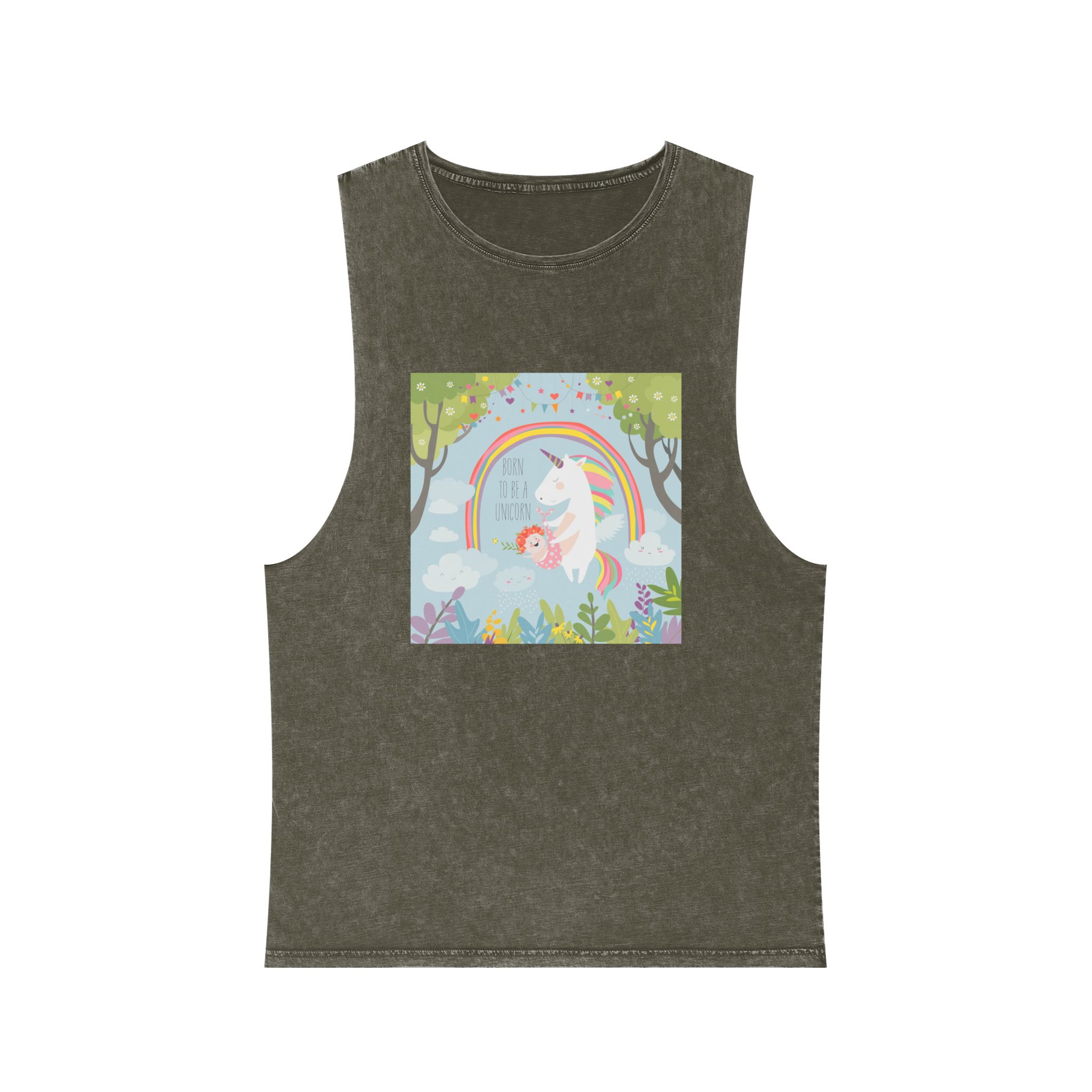 Cute Unicorn With Baby Unisex Stonewash Tank Top - Image 5
