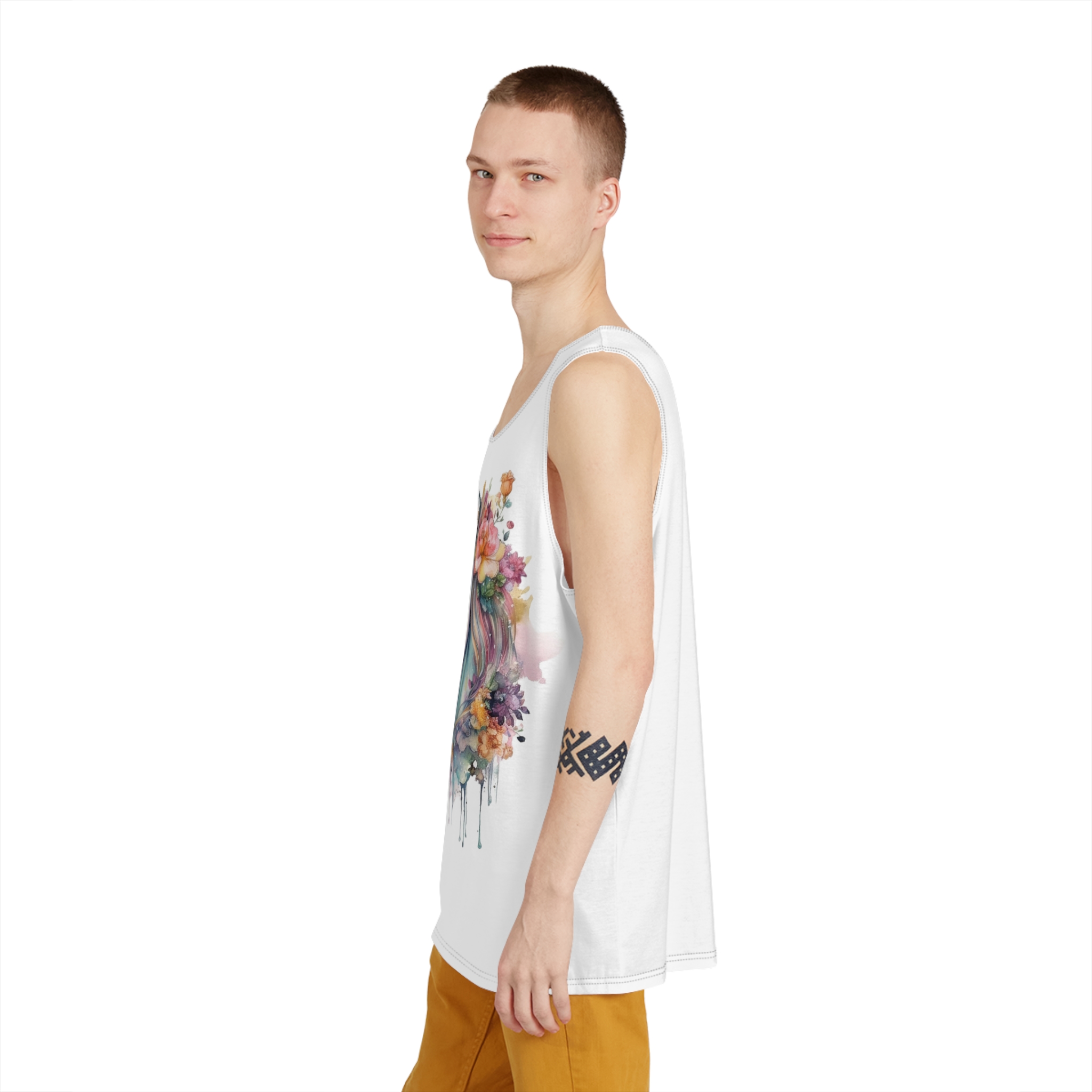 Unicorn With Flower Crown Its Head Mens Tank Aop
