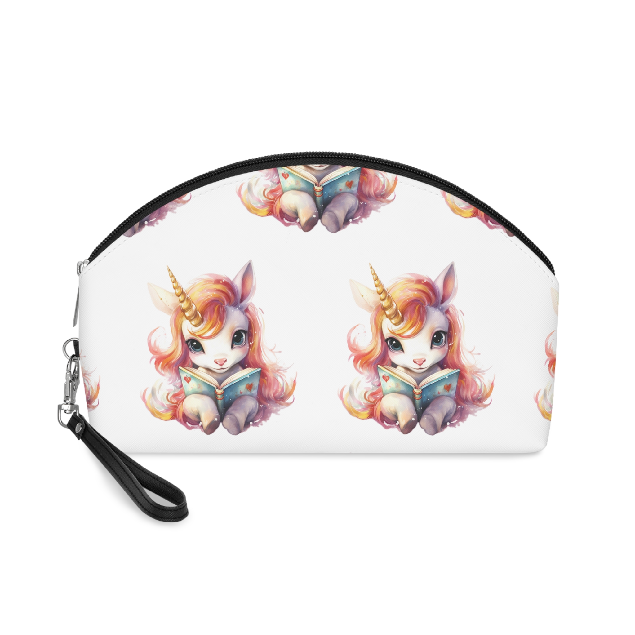 Unicorn Reading Book With Unicorn Horn Her Head Generative Ai Makeup Bag