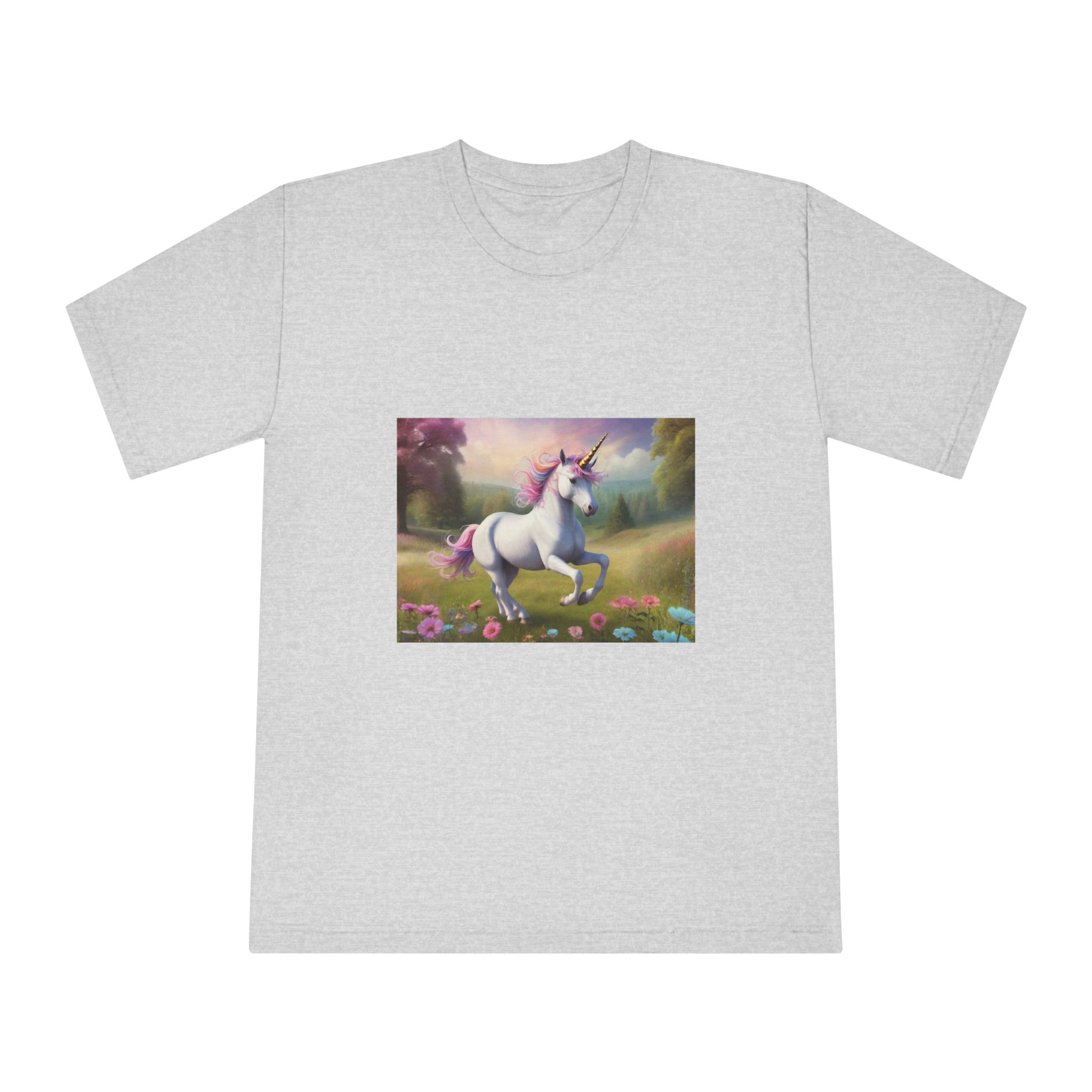 Beautiful Unicorn Running Magical Meadow Unicorn Background Images Whimsical Unicorn (6) Unisex Classic Crewneck T Shirt - Image 13