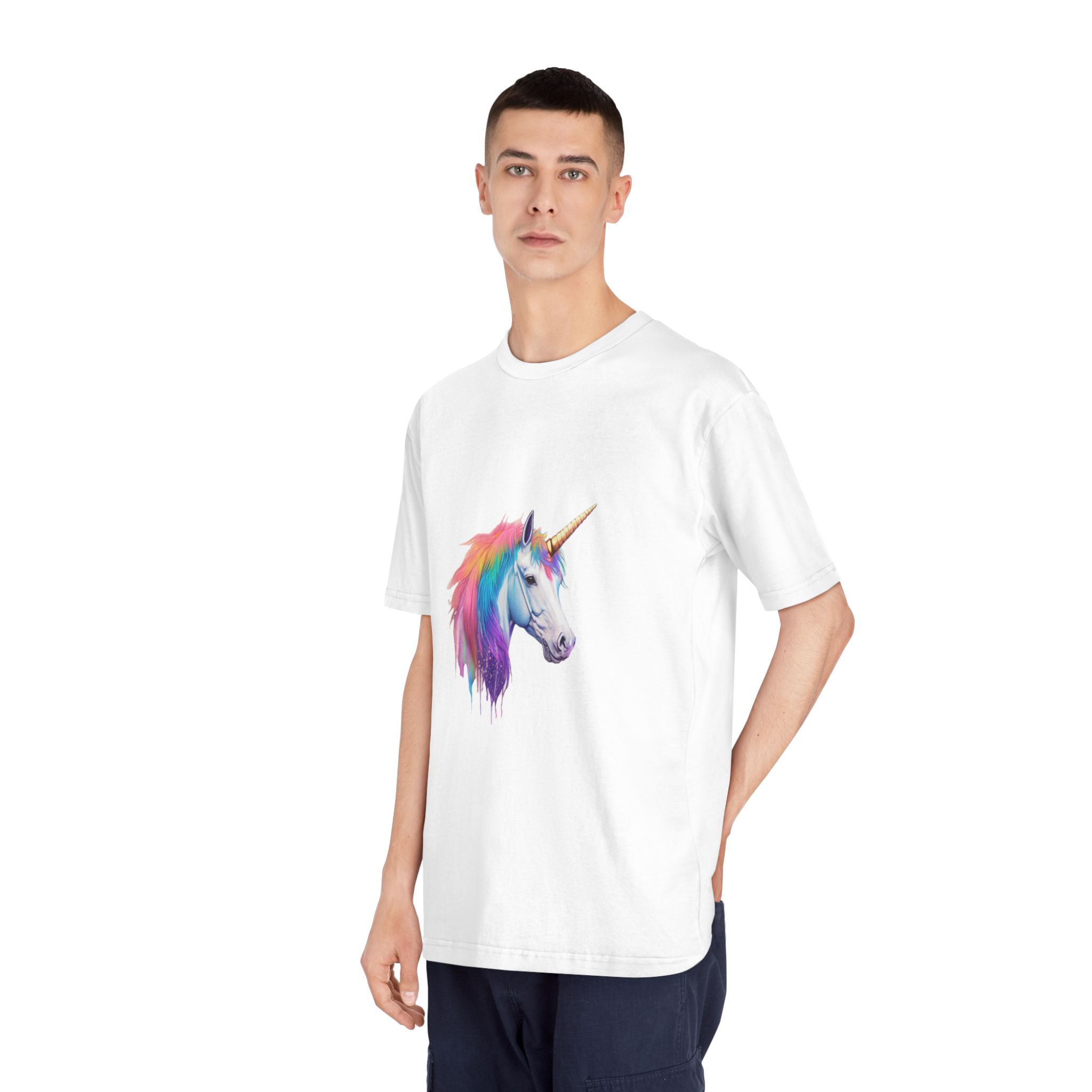Unicorn Head With Rainbow Mane Horn White Background Unisex Classic Crewneck T Shirt - Image 4