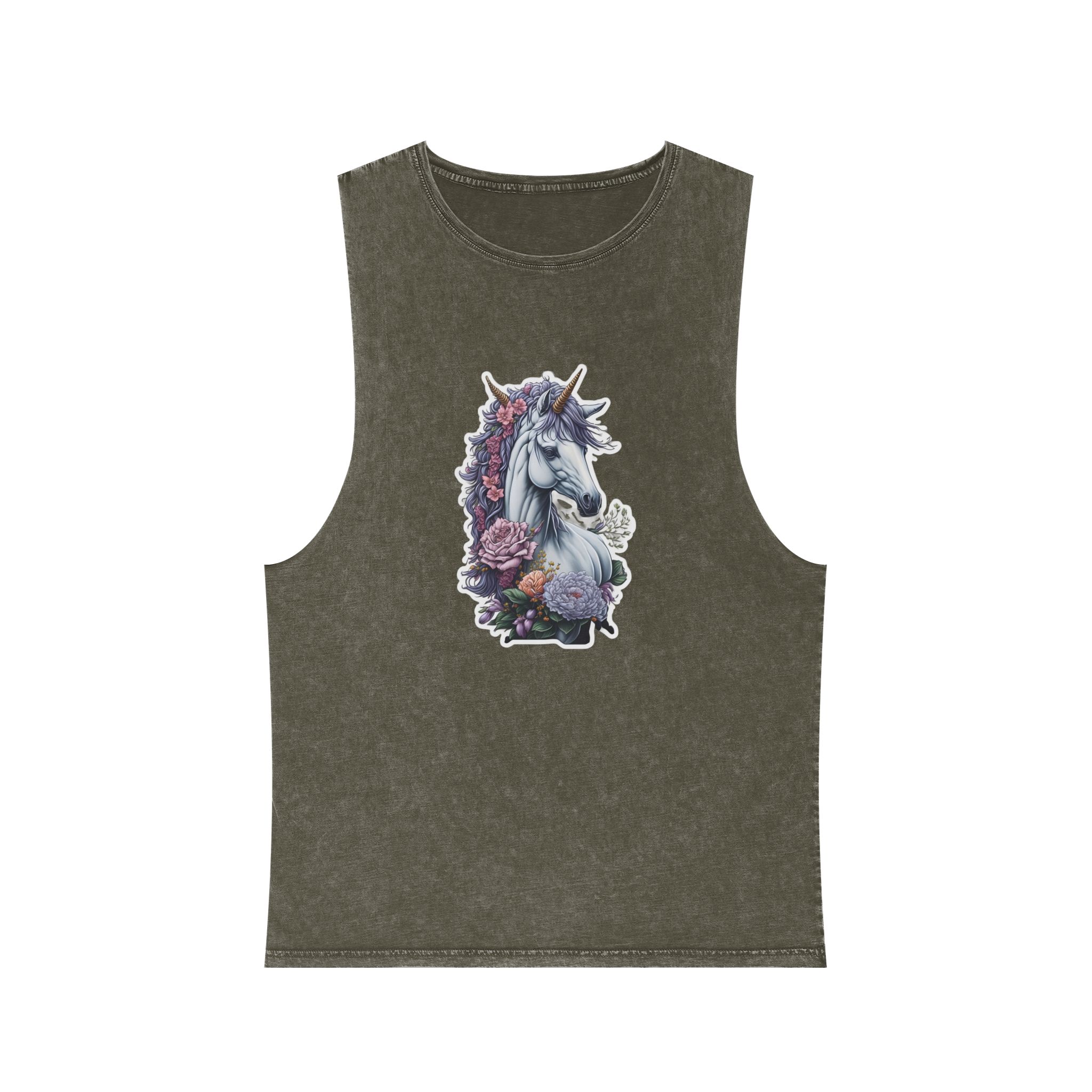 Unicorn Sticker Unisex Stonewash Tank Top - Image 5
