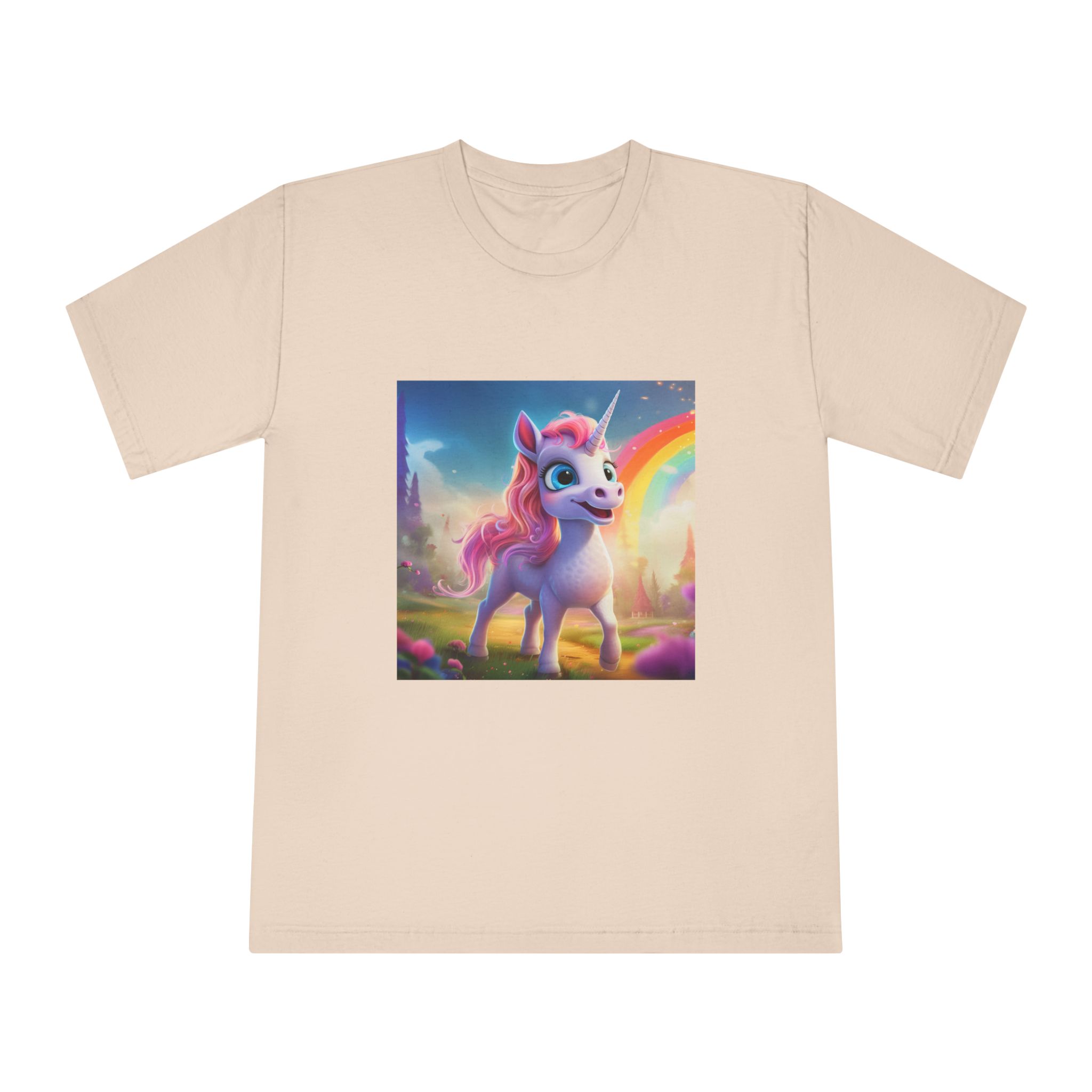 Unicorn With Pink Mane Blue Eyes Standing Field Generative Ai Unisex Classic Crewneck T Shirt - Image 9