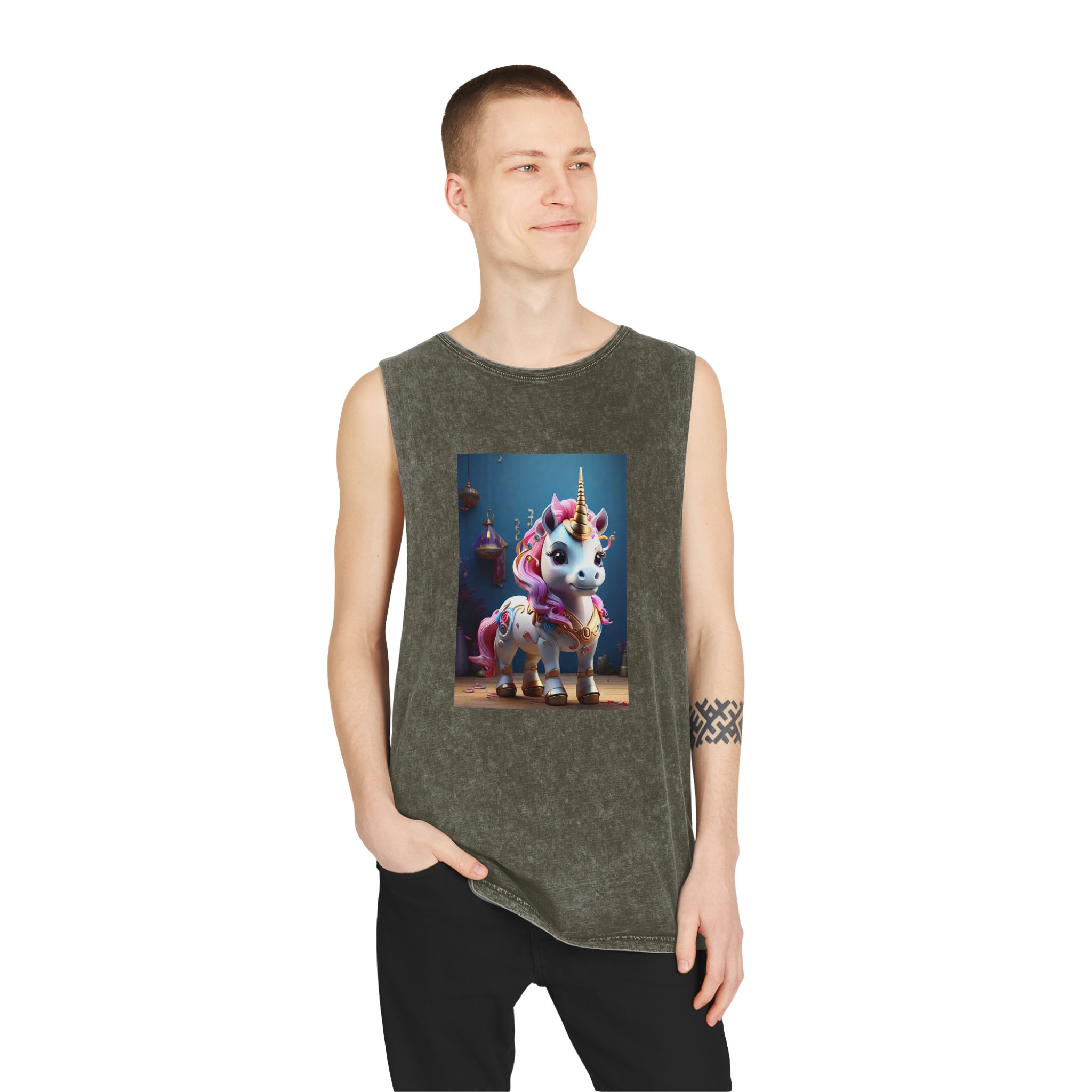 Animated Unicorn Children Generated By Ai (17) Unisex Stonewash Tank Top - Image 7