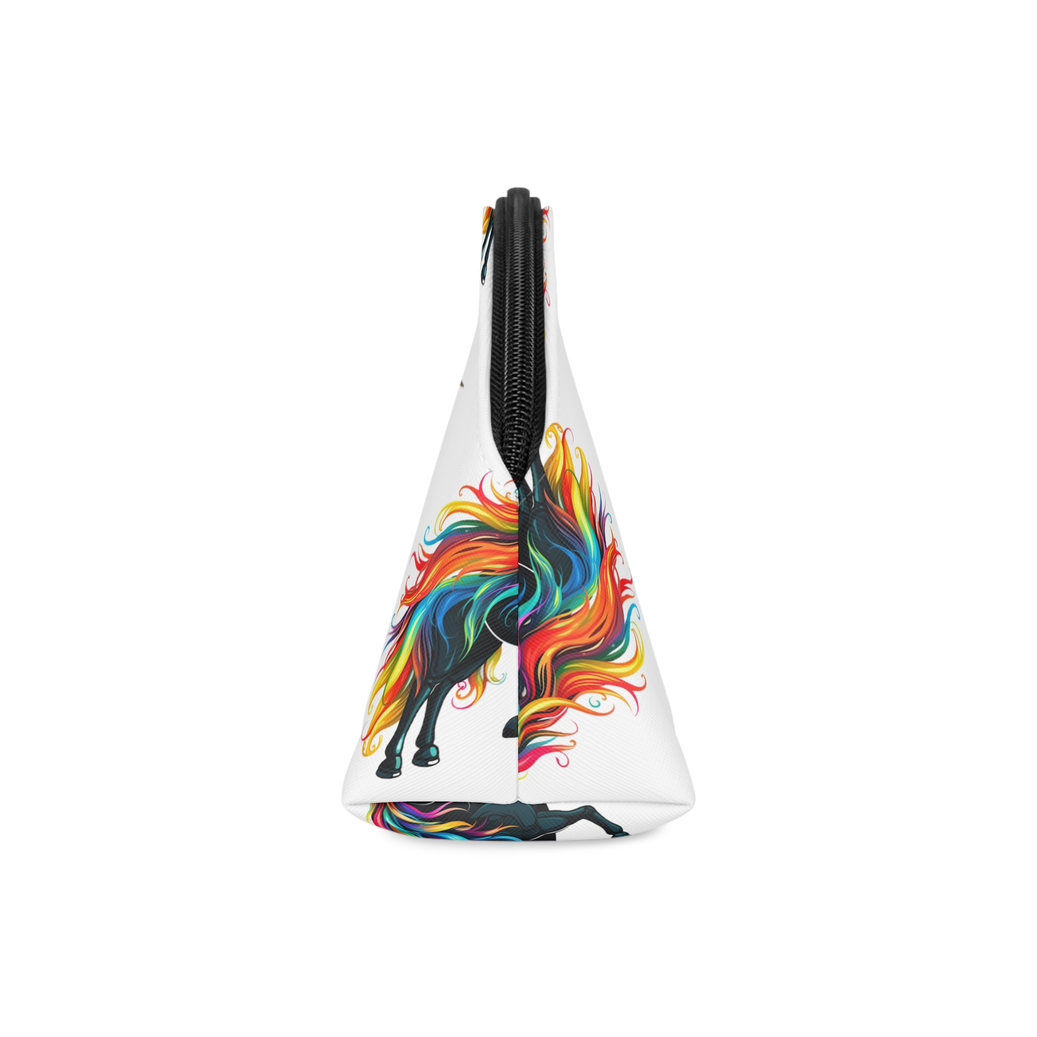 Close Up Black Unicorn With Rainbow Mane Generative Ai Makeup Bag - Image 4