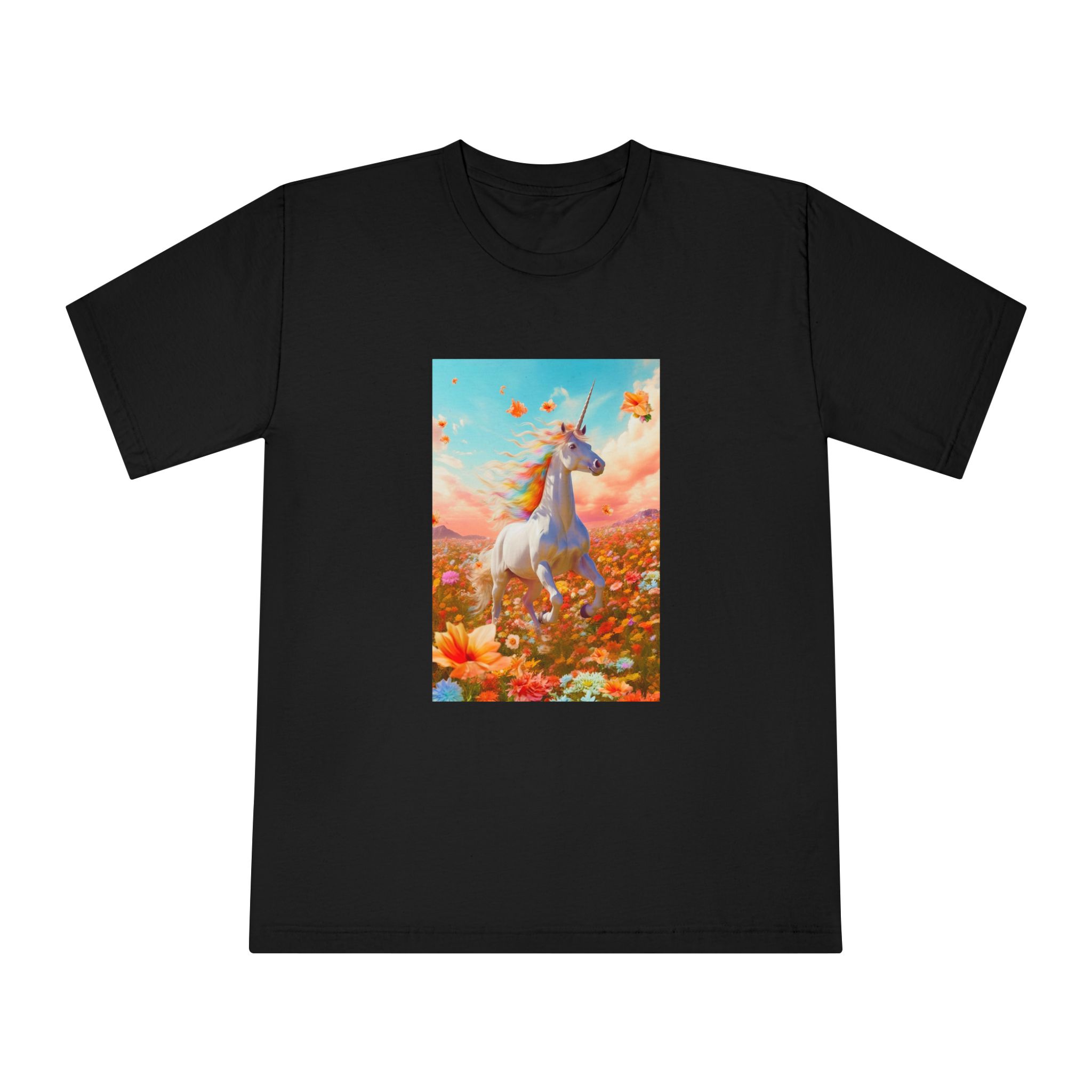 Image White Unicorn Running Through Field Wildflowers Generative Ai Unisex Classic Crewneck T Shirt - Image 5