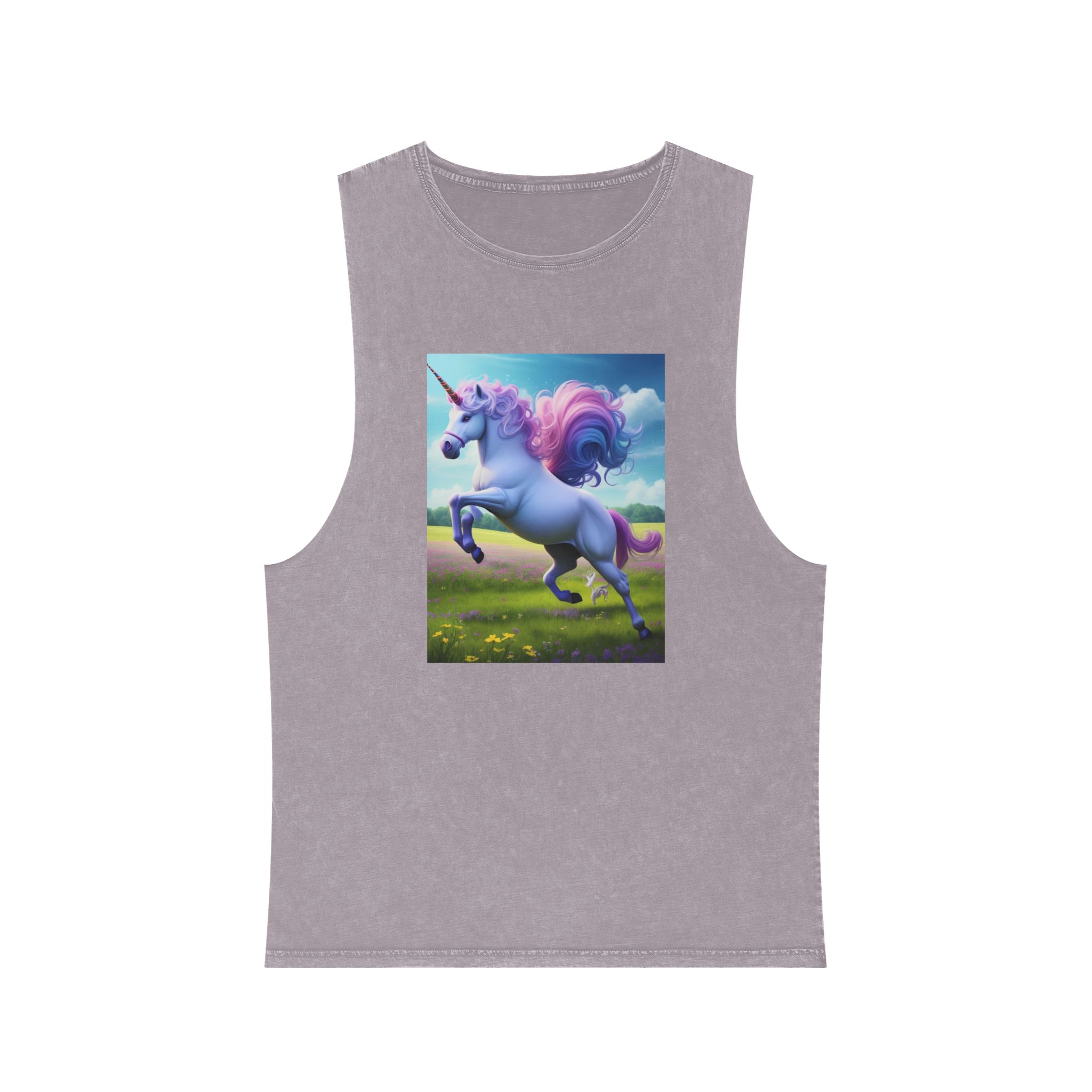 Beautiful Unicorn Running Magical Meadow Unicorn Background Images Whimsical Unicorn (37) Unisex Stonewash Tank Top - Image 17