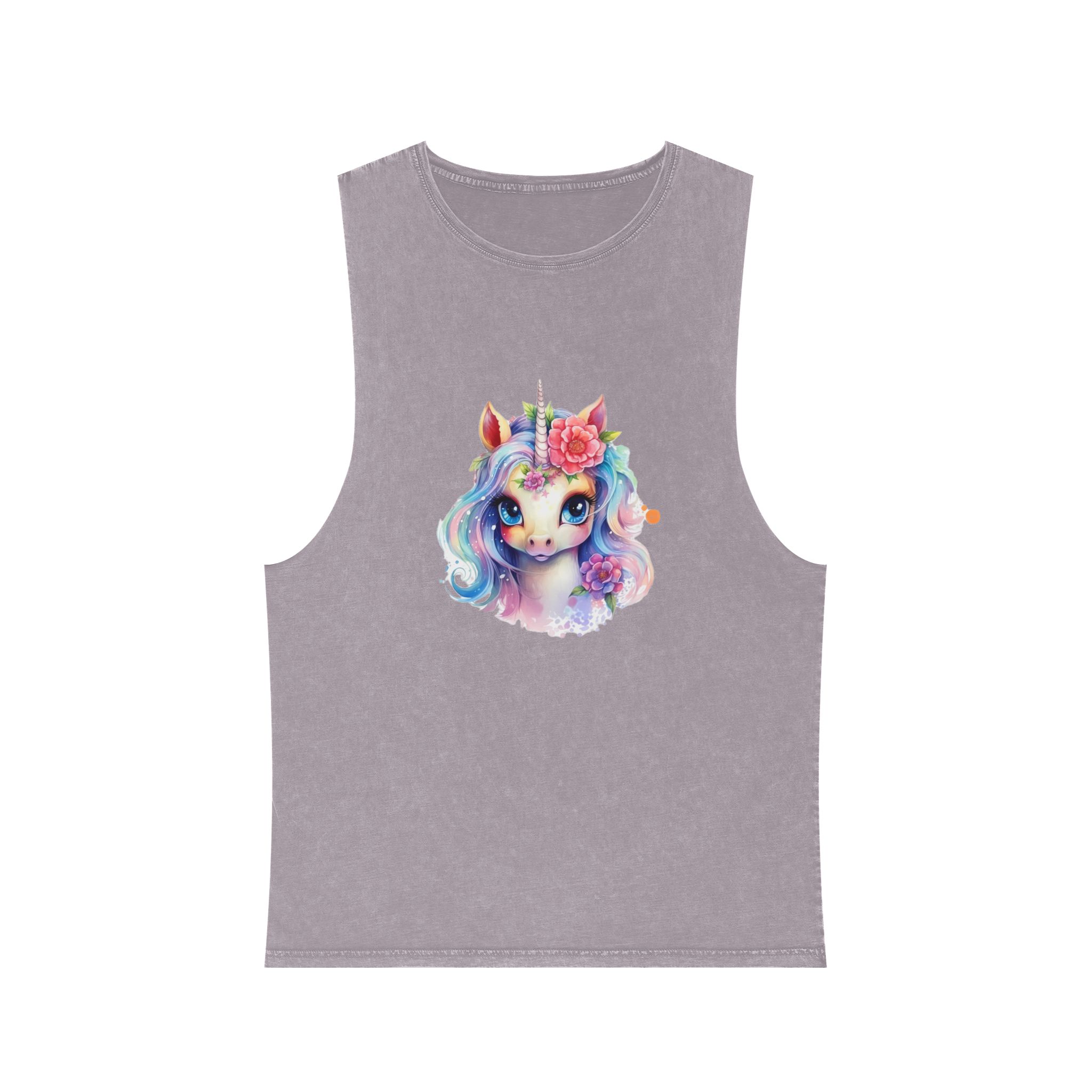 Cute Colorful Magic Unicorn With Flowers Watercolor Style (8) Unisex Stonewash Tank Top - Image 17
