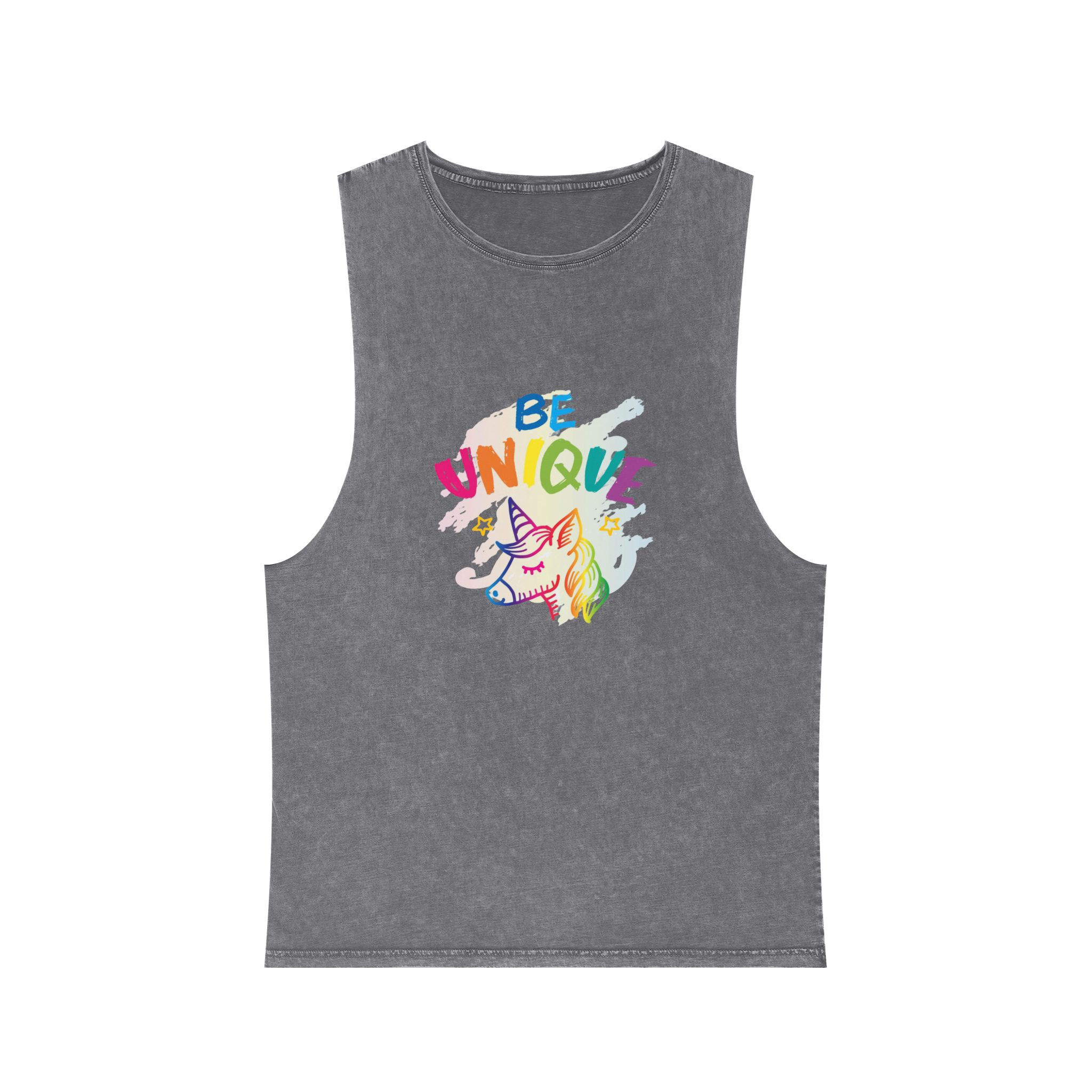 Colorful Unicorn With Words Be Unique It Unisex Stonewash Tank Top - Image 9