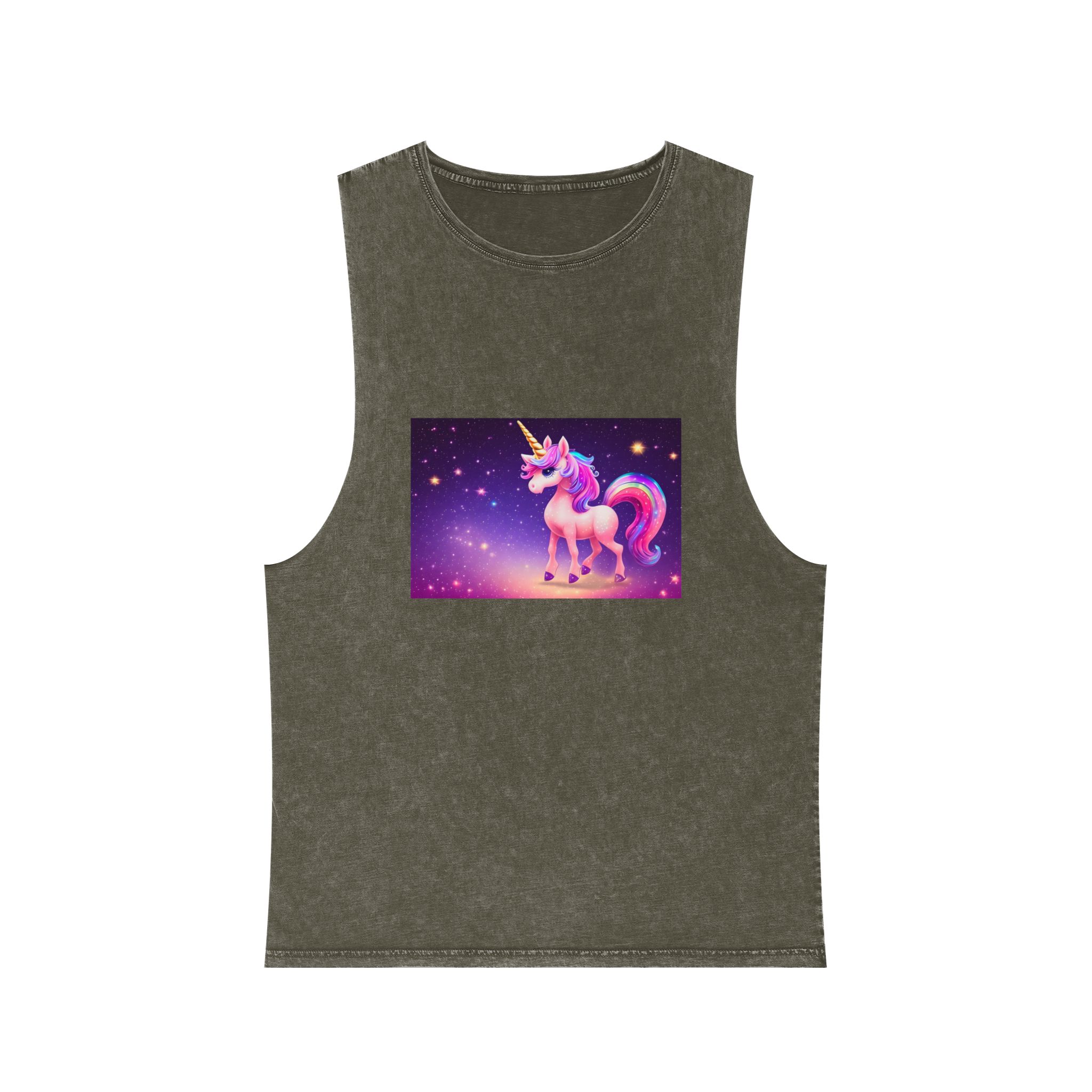 Cute Colorful Magical Adorable Kawaii Unicorn Sparles Violet Background Unisex Stonewash Tank Top - Image 5