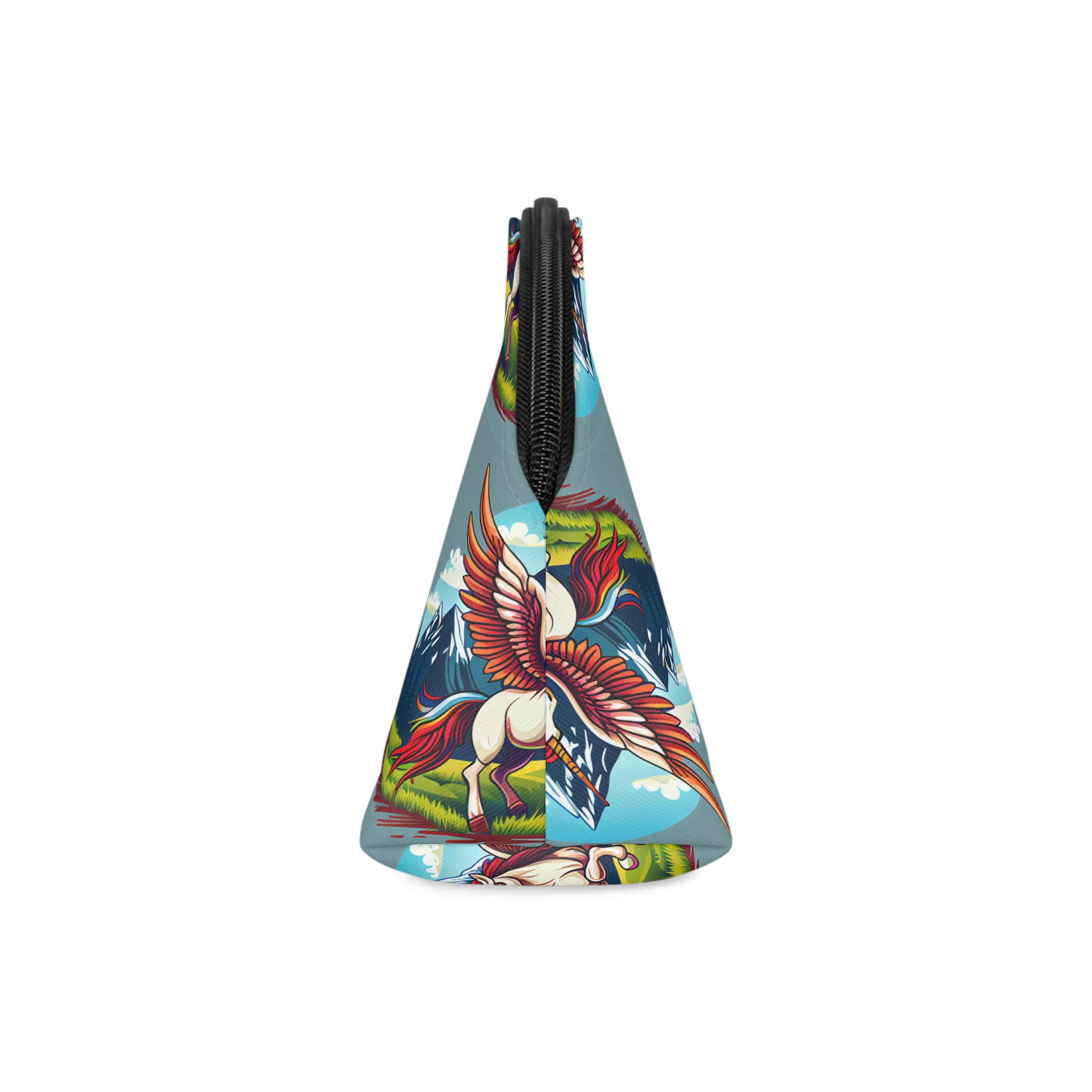 Cartoon Unicorn With Rainbow Wings Top Mountain Background Generative Ai Makeup Bag - Image 4